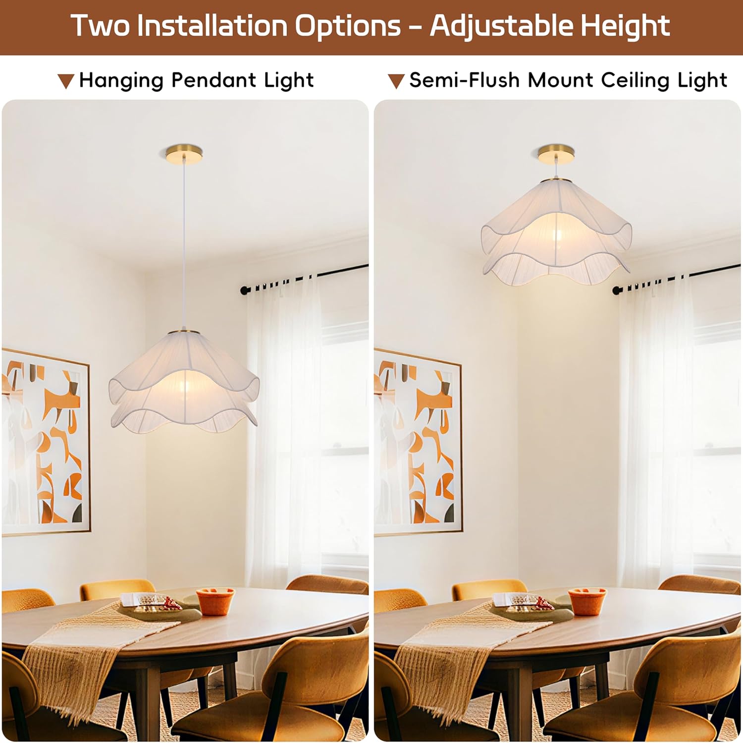 15.7" Pendant Lights Kitchen Island, 1-Light Flower Chandelier Modern Petal Fabric Ceiling Hanging Lighting Fixture Decor for Dining Room, Bedroom, Living Room, Entryway, Foyer, Nursery