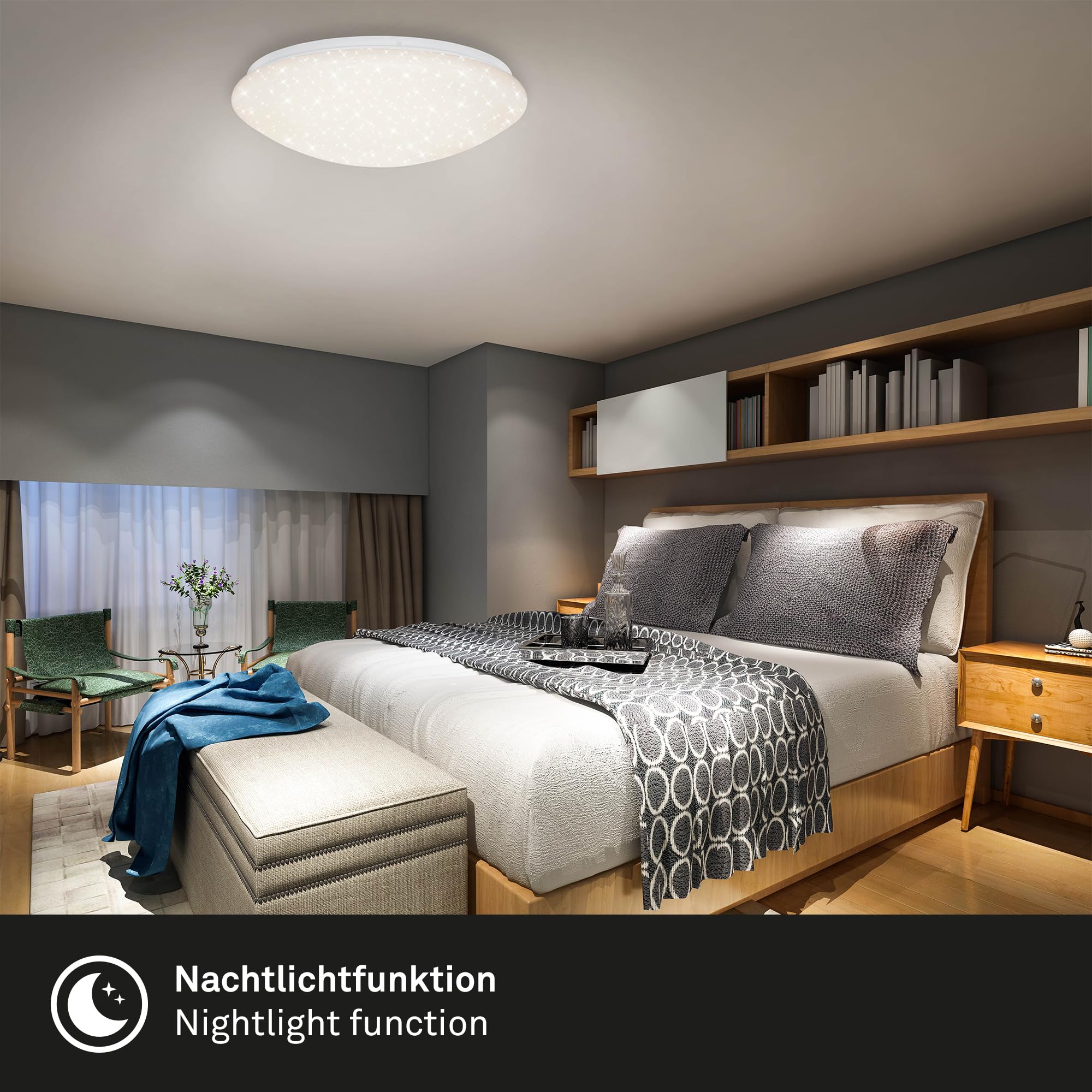 Briloner Leuchten 3328-016 Plafoniera a LED da Soffitto – Dimmerabile, Design con Stelle, Regolazione della Temperatura di Colore con Telecomando, 48 Watt, 4000 Lm, da 3000 a 6000 K – Bianco