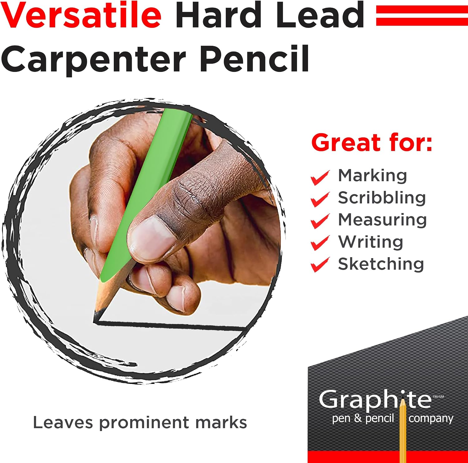 GRAPHITE Hard Lead Carpenter Pencil #2 Lumber Pencil (1) Pack of 12 PCS - Industrial Pencil Wood Flooring Marker for Wood Working Tools Marking & Concrete Marking - Neon Green image 4