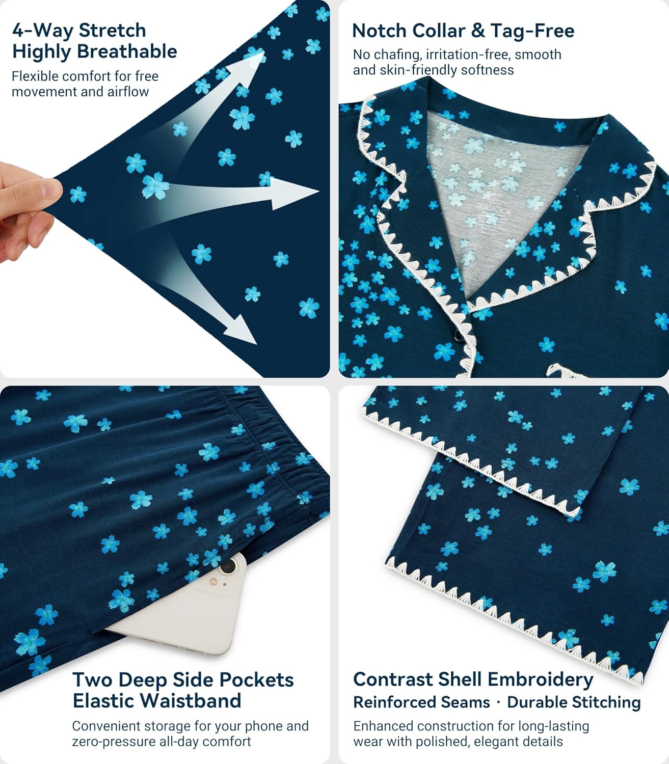 WiWi Women's Pajama Set Button Down Sleepwear Soft Bamboo Viscose Loungewear with Pockets 2 Piece PJ Sleepwear S-XXL - Image 4