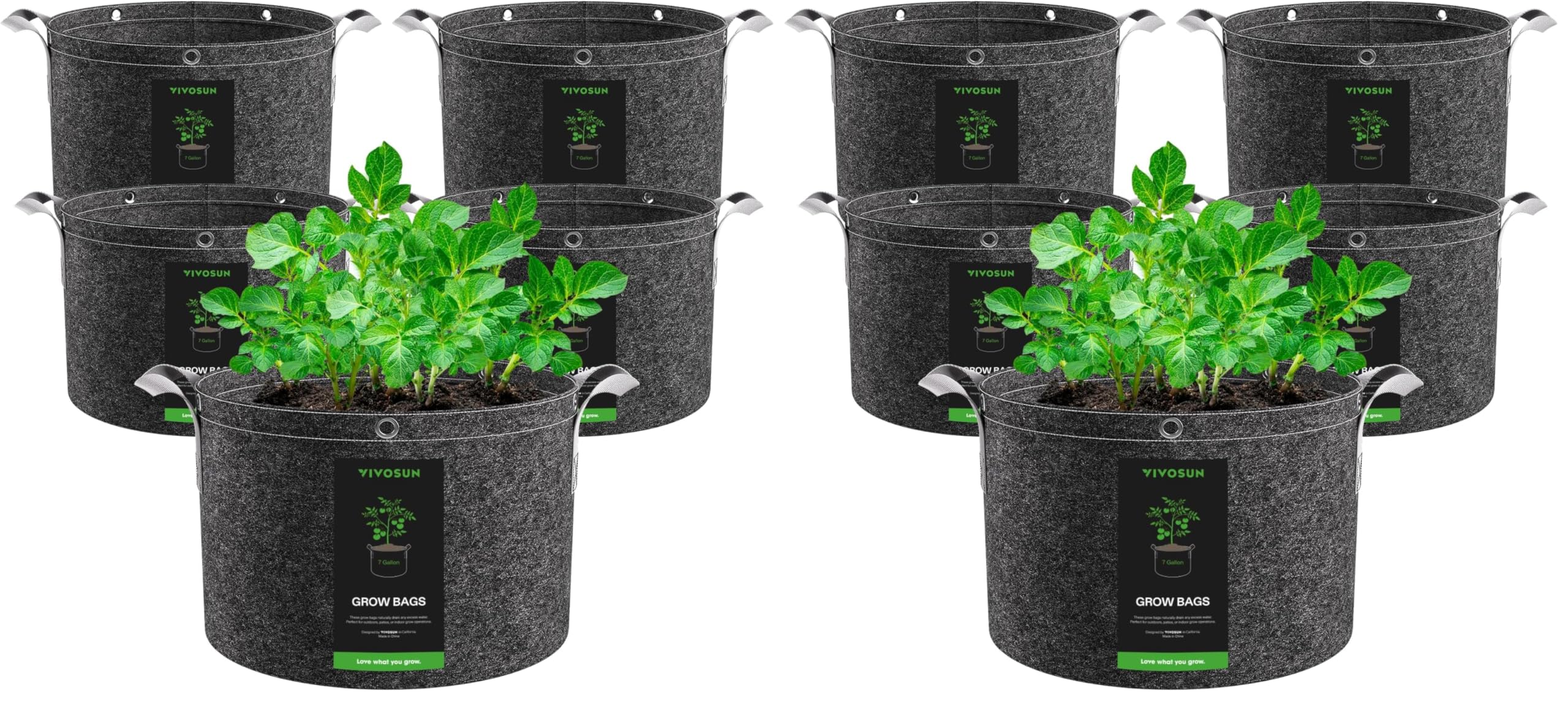 VIVOSUN 10-Pack 7 Gallon Grow Bags, 500G Thick Nonwoven Fabric Pots with Strap Handles, Multi-Purpose Rings, for Low Stress Plant Training Fruits, Vegetables, and Flowers