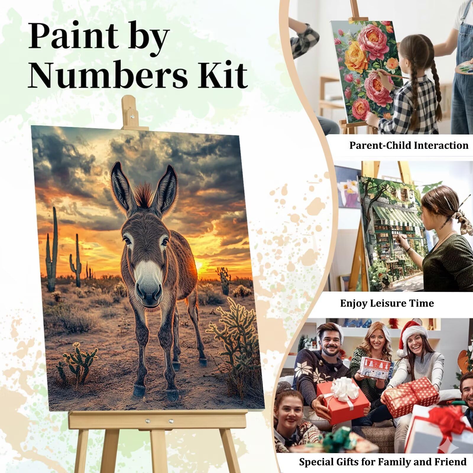Malen Nach Zahlen Sonnenuntergang Malen Nach Zahlen Erwachsene Esel 80x120cm Leinwand DIY Set für Erwachsene und Anfänger Entspannendes Bastelset mit Acrylfarben und Pinseln, Ohne Rahmen-#416k