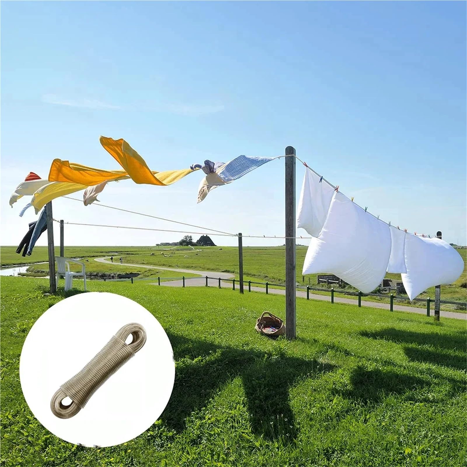 Wäscheleine Ausziehbar Wäscheleine mit Stahlkern und PVC-Überzug | Stahlkern, PVC-ummantelte Wäscheleine, dickes, starkes Kunststoff-Wäscheseil for Gartenreisen(Diameter 3 millimetres 50M)