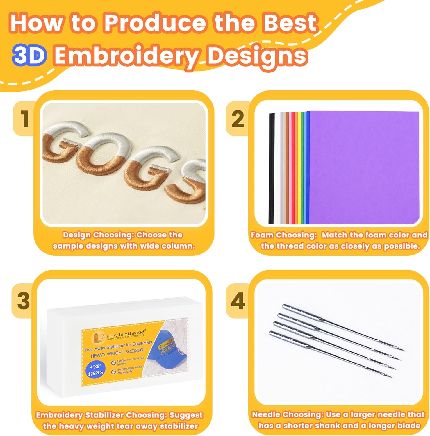 New brothread - 15 Options- 15PCS Embroidery Puffy Foam 9″x12″ Large Size 3MM Creating 3D Embroidery Effect for Caps, Garments, Jackets, Bags, Backpacks and More - Multi Colors