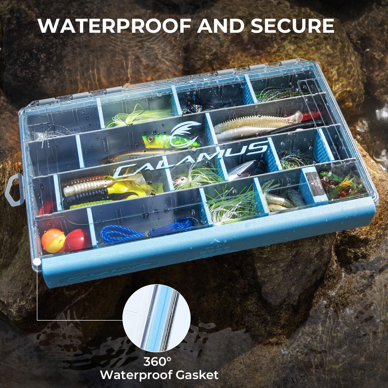 Calamus Wasserdichte Angelbox, 3600 und 3700 Tackle Trays, Angelbox Organizer mit herausnehmbaren Trennwänden