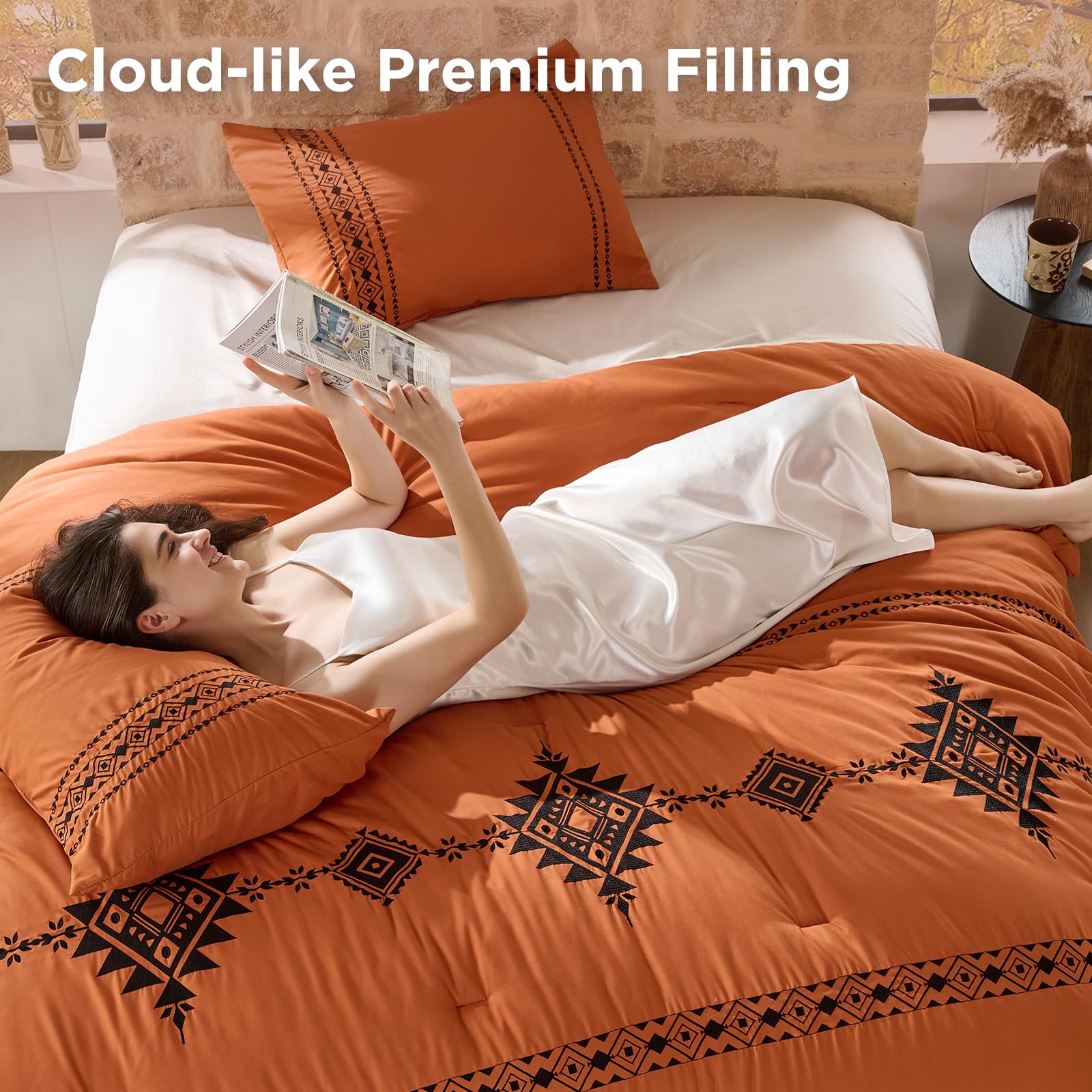 Boho Embroidered Comforter Set - Fall Pumpkin -5