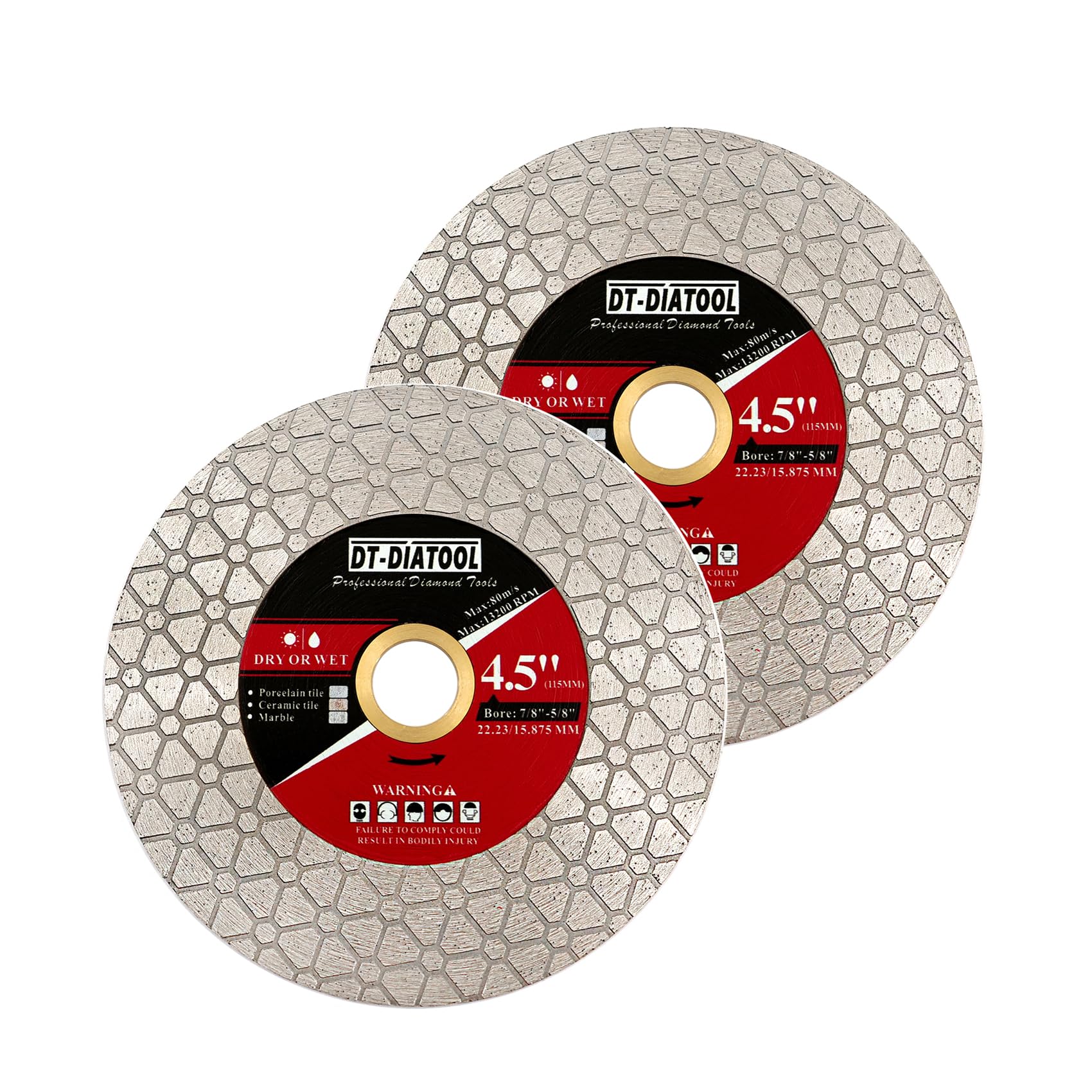 DT-DIATOOL Diamond Disc 115mm 2-Pack for Porcelain Tile Ceramic Marble Artificial Stoneware Edge Grinding Cutting Disc
