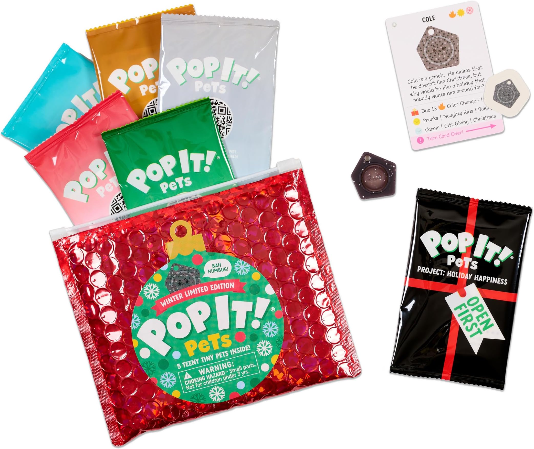 POP IT Pets Winter Limited Edition - Holiday Mystery Bag - 5 New Pets in Each Bag - Mini Pop It! Collectables - Perfect Stocking Stuffer - Fun Holiday Story Inside