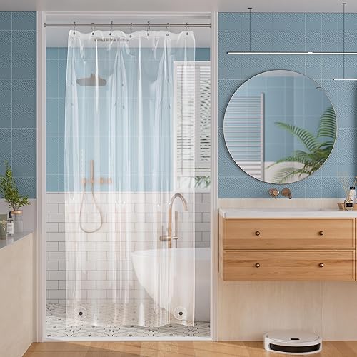 Miniatura 8 de Titanker Forro de cortina de ducha, forro de ducha de plástico PEVA, 72 x 72 pulgadas, ligero, impermeable, para baño, con imanes y ojales Negro