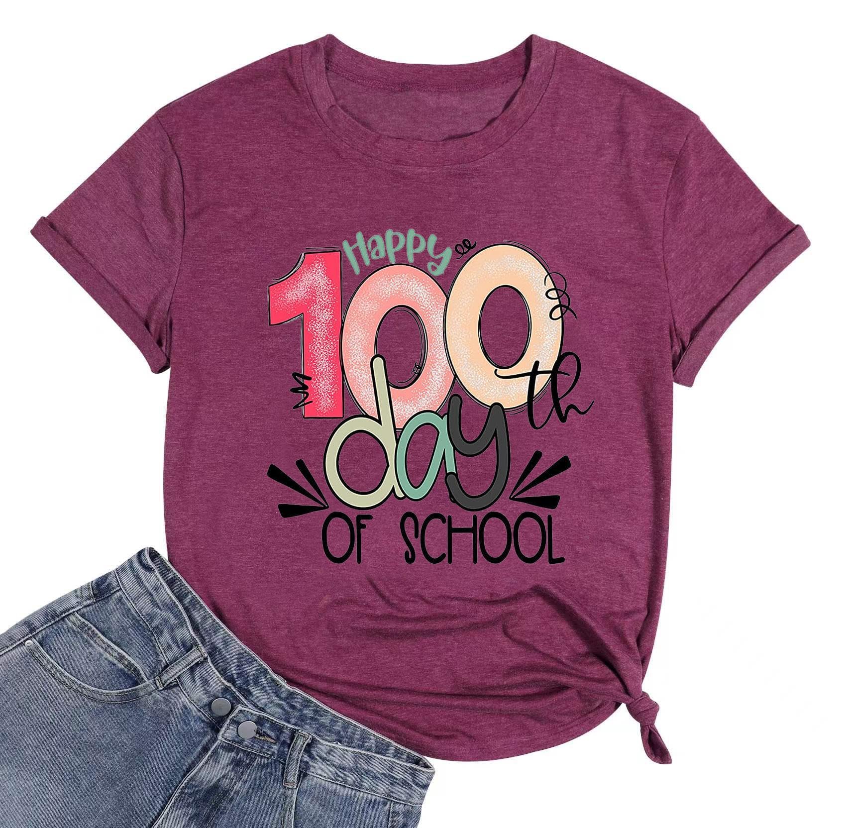 FYAPHION100 Days of School Shirt Women Teacher Tshirts Happy 100th Days Shirt Celebration Appreciation Gift
