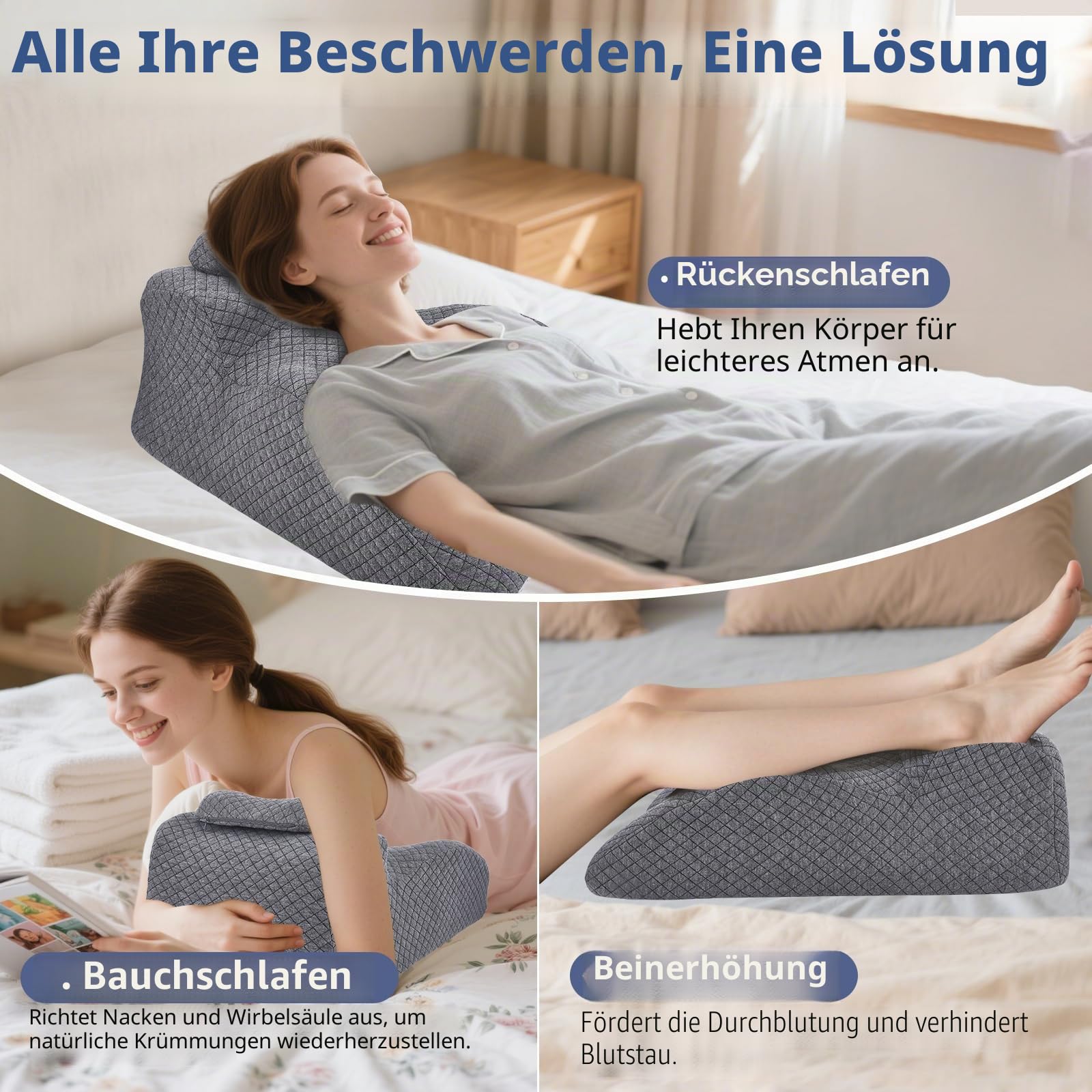 Lendenkissen Kissen für Paare, Keilkissen Lesekissen mit Memory Foam, Rücken Hals Beine Kissen Memory Schaum Ergonomisches, Multifunktionales für Paare Bett und Sofa, Schlafen, Lesen, Sitzen