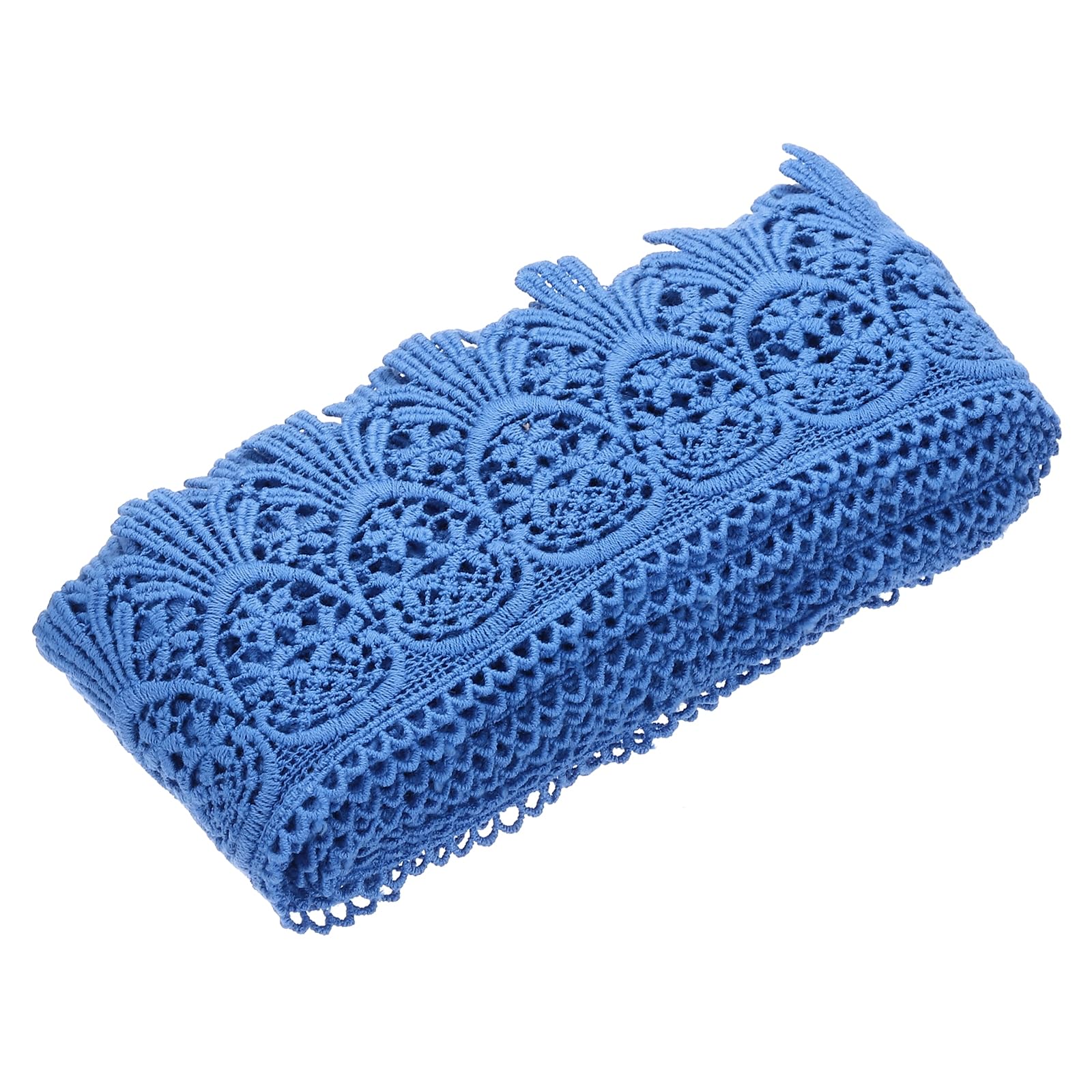 Photo 1 of MECCANIXITY Cotton Lace Trim Vintage Crochet 3inch x 4.8yard Bright Blue Stretch Lace Edge Ribbon for DIY Scrapbooking Clothes Curtain Tablecloth Slipcover Fabric Wedding Decoration Gift Wrap