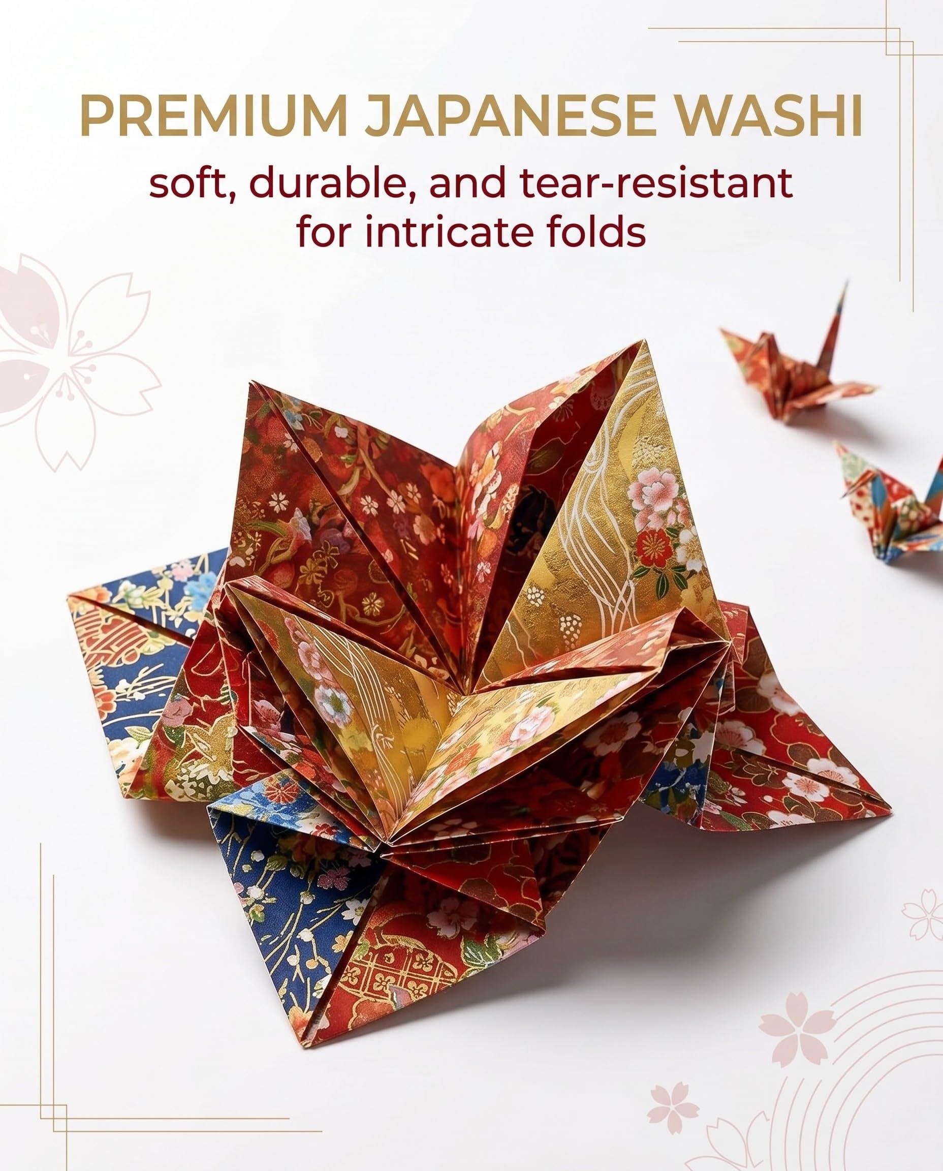Papel Origami 15x15 cm 60 Hojas Papel Japones Tradicional con Diseños Florales y Doble Cara,origami para niños, para Manualidades y Decoración Papel de Origami de Alta Calidad