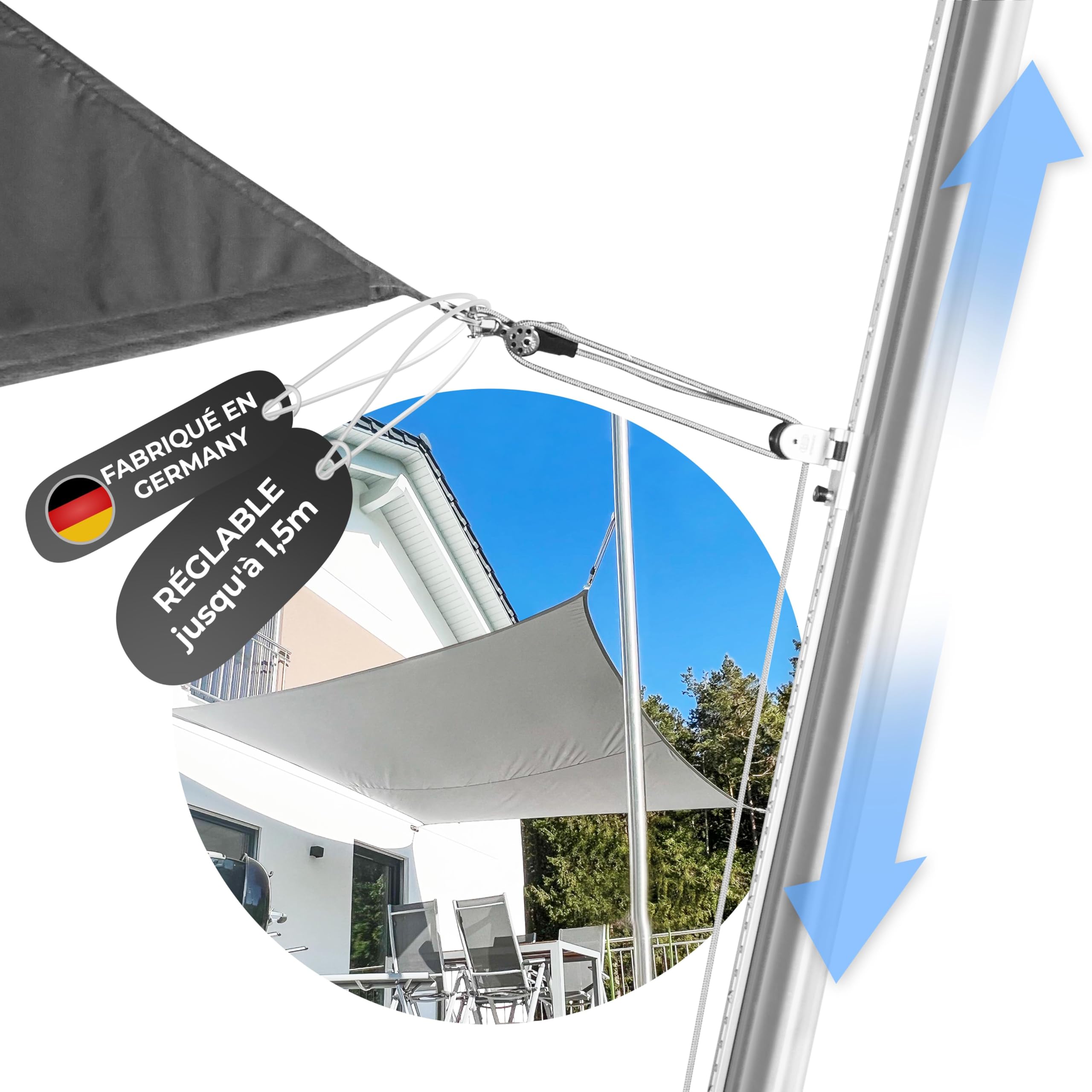 Toldoro 2,5m Sonnensegelmast höhenverstellbar/rostfreier Sonnensegelmast aus V2A Edelstahl/Pfosten für Sonnensegel mit Gleitschiene zur Höhenverstellung/Stabiler Sonnensegel Mast