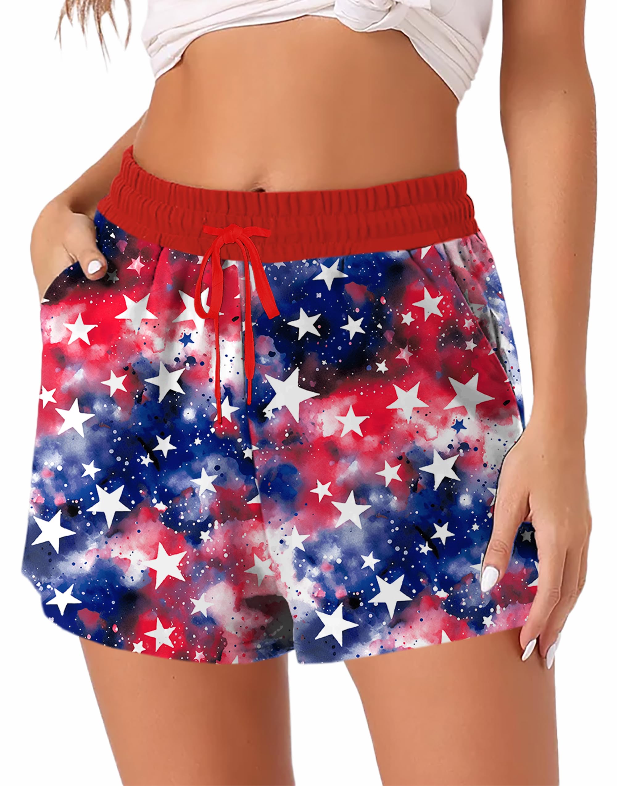 Remimi Womens July 4th Pajama Shorts Elastic Waist Casual Lounge Bottoms with Pockets