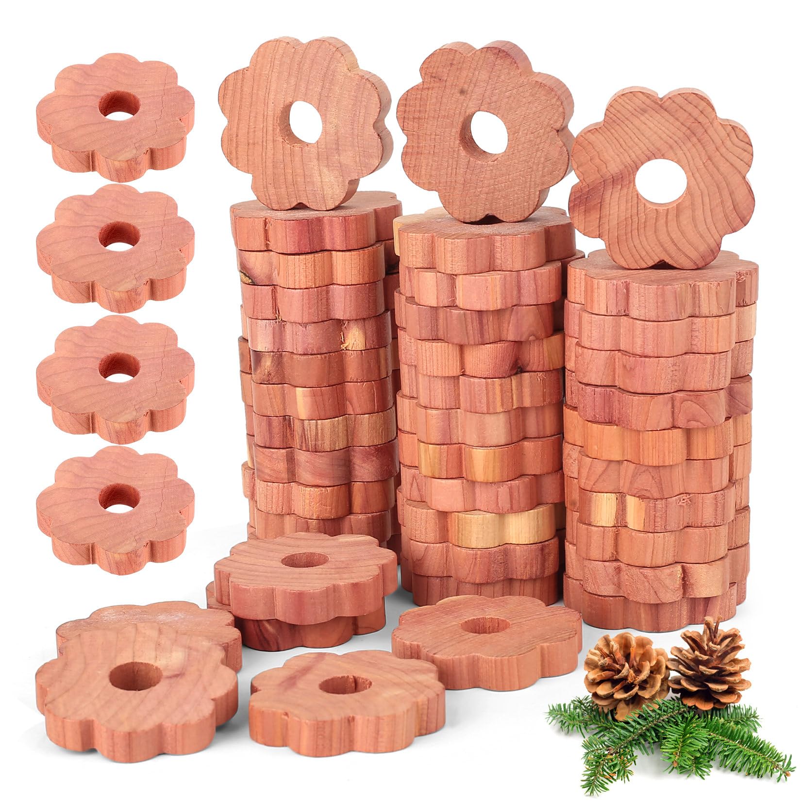 40 Pcs Anillos de Cedro, Anillos de Madera de Cedro antipolillas Madera para armarios, Habitaciones, armarios, cajones y Almacenamiento de Ropa