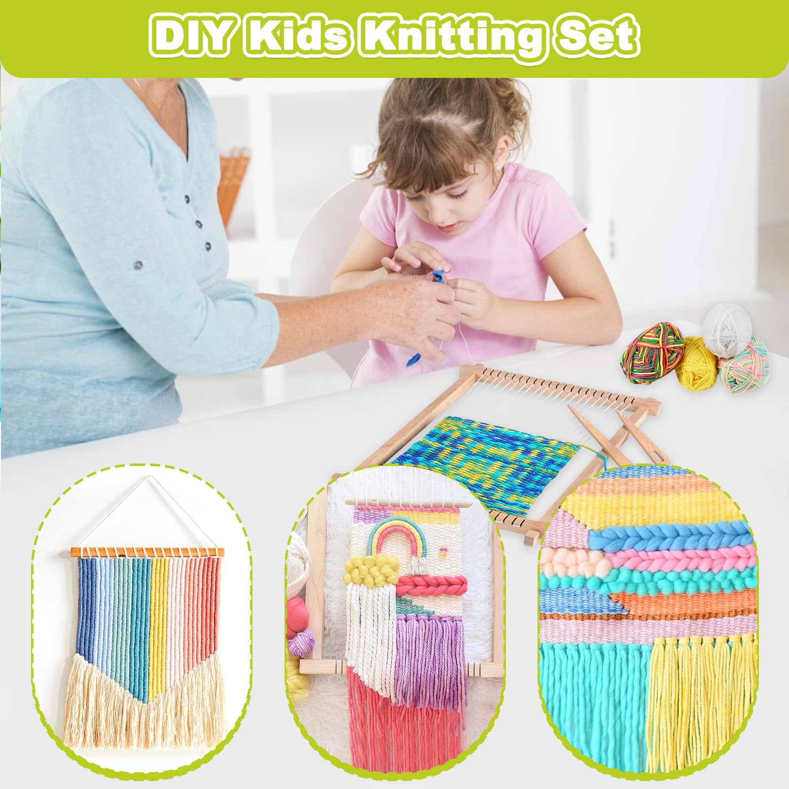 Métier à Tisser En Bois Pour Enfants - Kit Complet Laine Colorée - 24x28cm - Activité Créative DIY