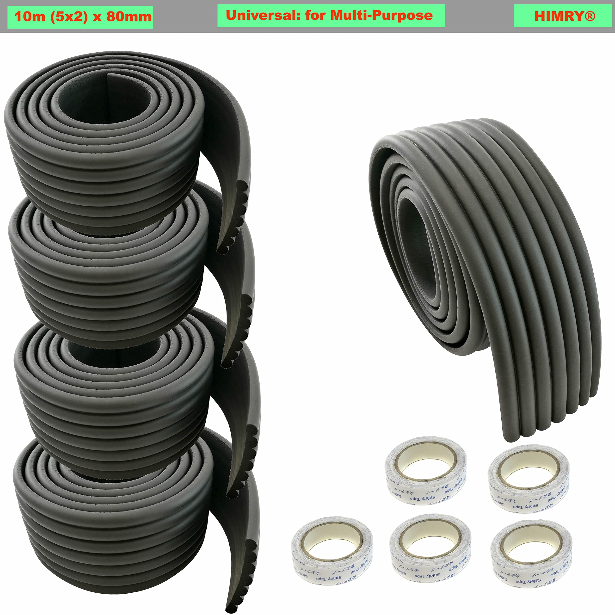Universel Rouleau de Mousse, 1000cm x 80mm, Epaissir Mousse Antichoc Sécurité pour Bébé Kits, Enfants sécurité Anti-Crash, Tout Usage sécurité de bébé Protecteur. 5x2m Nero, KXD7002 black
