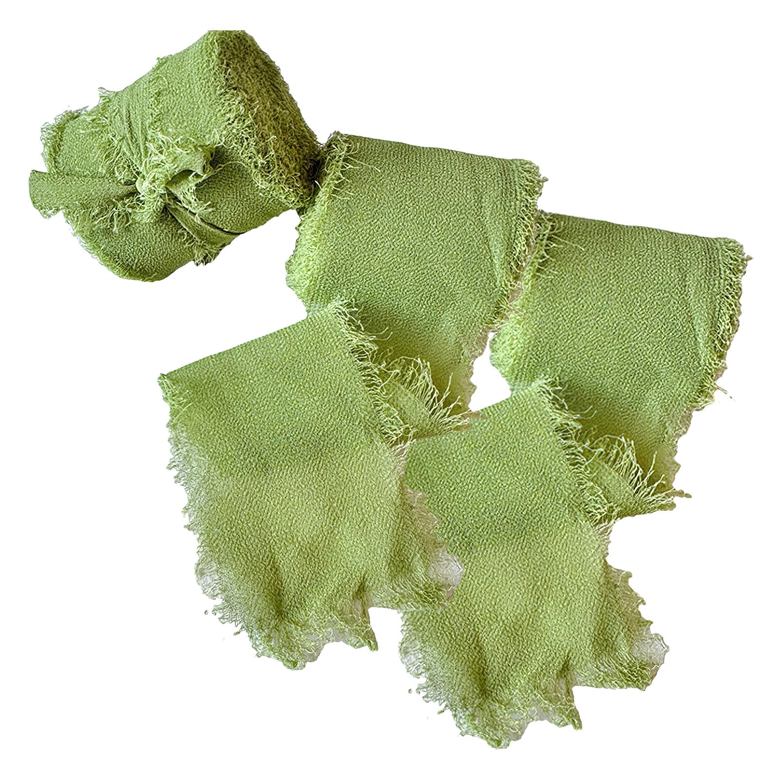rismart 3 Rolls 1.5" x5Yd Fringe Chiffon Ribbon for Gift Wrapping Wedding Invitations Bridal Bouquets Home Decor Bright Green