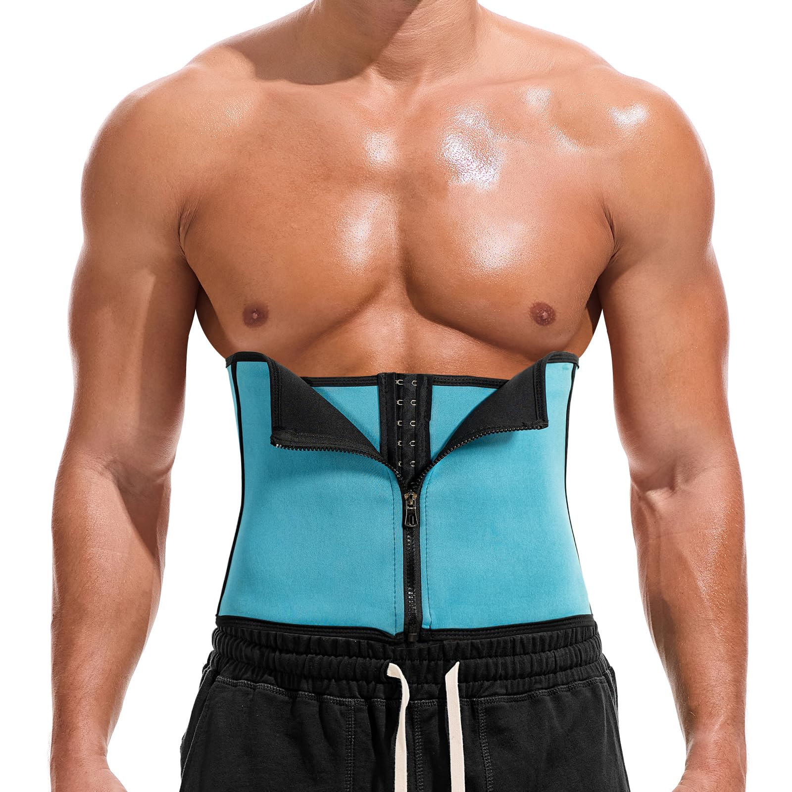 GENEMEN Men Waist Trimmer Belt Sweat Exercise Shaper Slimming Faja Waisted Trainer Tummy Control Shapewear (Blue, XL)