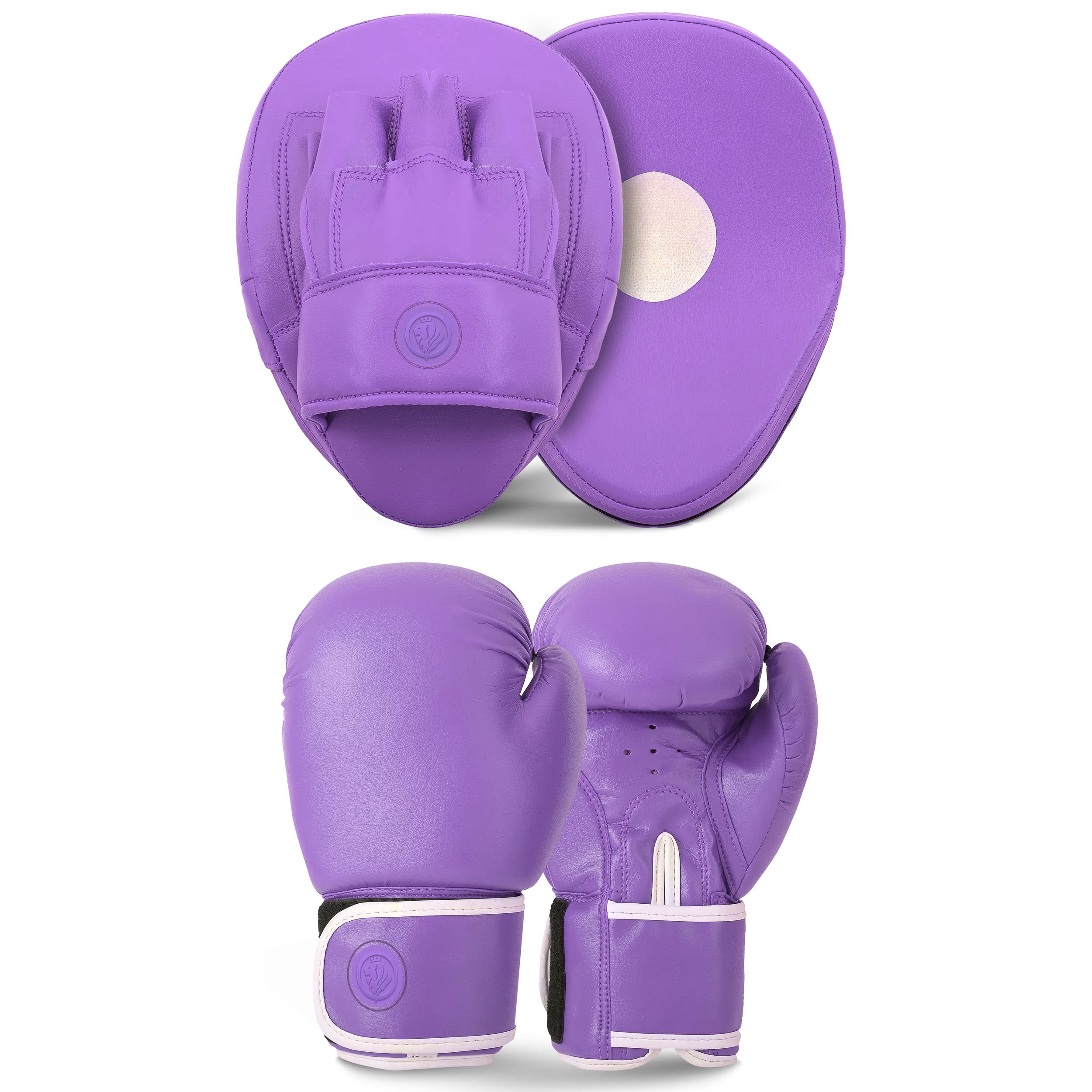 Lions-Boxing Amateur Fitness Boxing Set Hook & Jab Pads Focus Punch Bag Gloves Target Strike Mitts (Purple-Classic, 10oz)