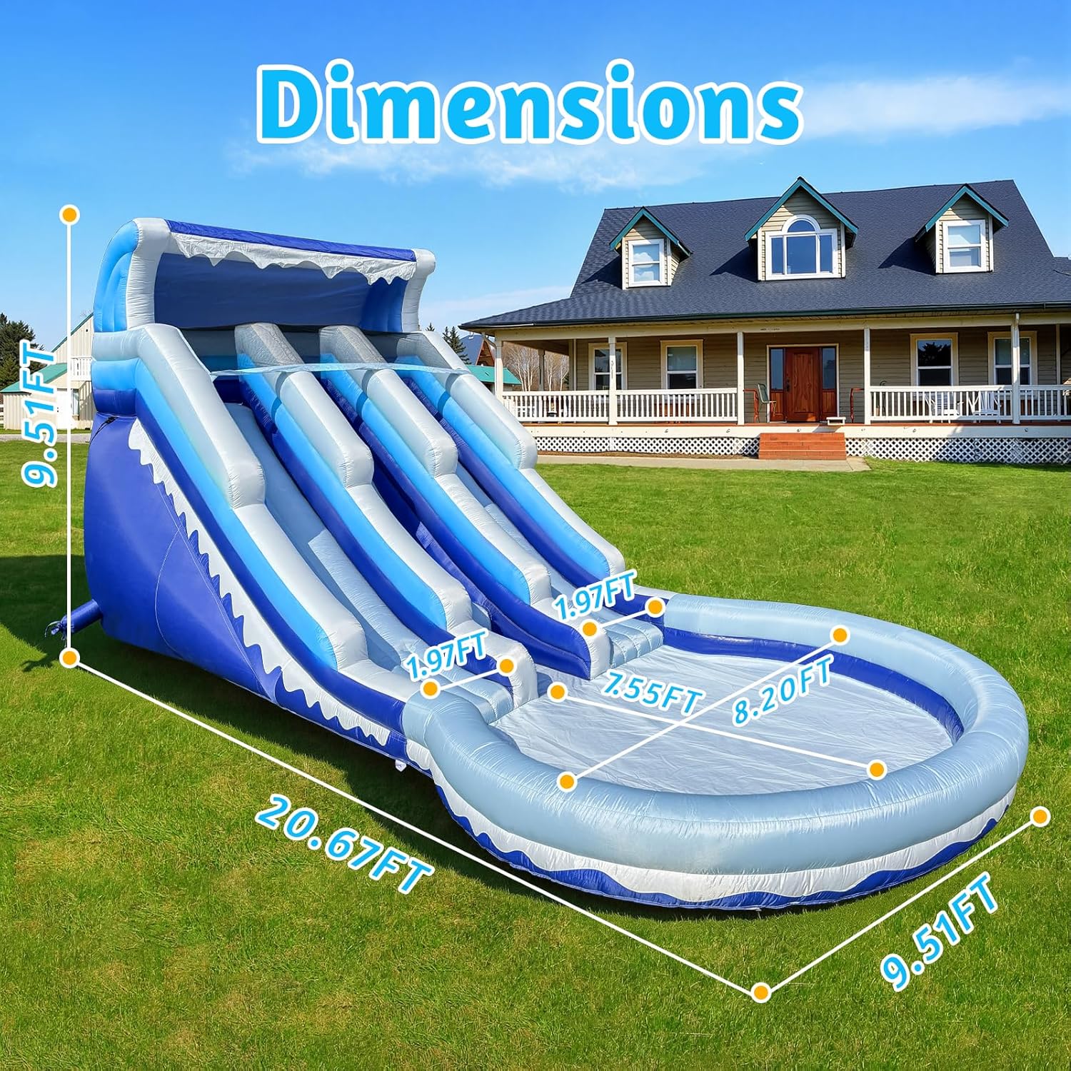 21FT Grade Water Slide for Kids Inflatable Water Slides with Big Airtight Splash Water Pool,Bounce Slide for Party Fun (Blue)
