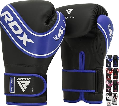 RDX Guantes de boxeo para niños, guantes de entrenamiento junior de 6 onzas y 4 onzas, palma ventilada de cuero Maya Hide, Muay Thai Sparring MMA