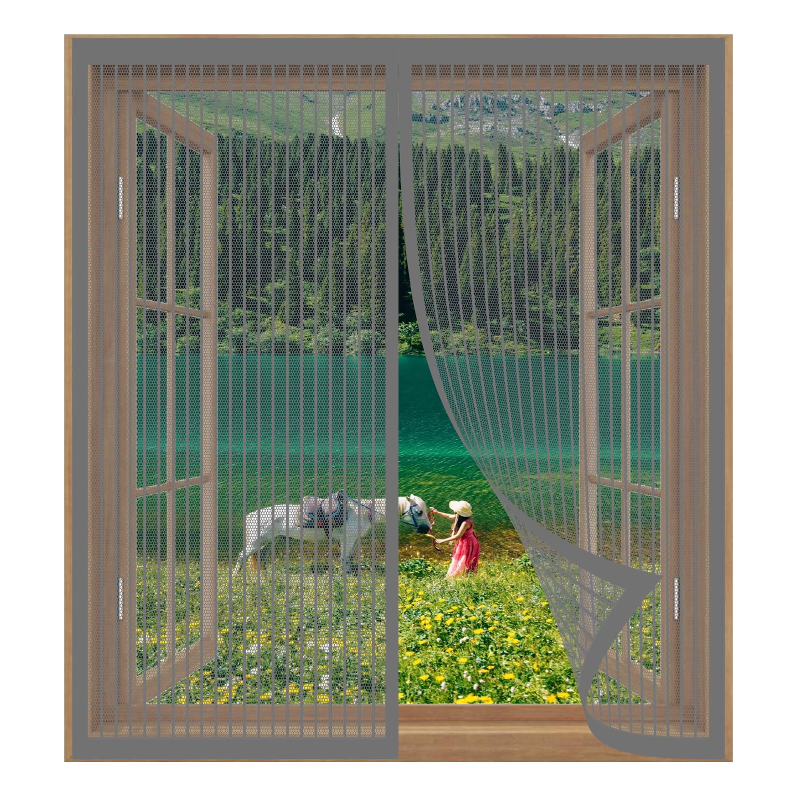 Yuanwan Grey Magnetic Window Screen 113 X 129 Cm Easy Installation No Drilling Or Screwing Self Sealing-Heavy Duty-Hands Free Mesh Partition For Windows Nets To Keep Bugs Out,