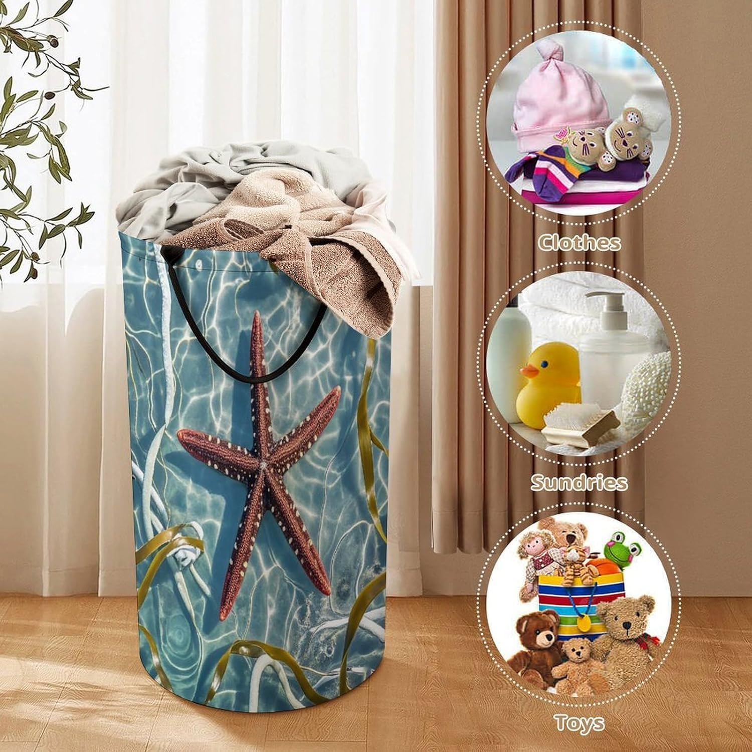 Starfish Laundry Hamper Large Collapsible Laundry Basket with Handles Waterproof Clothes Hamper Portable Dirty Clothes Basket for Bedroom Laundry Room Closet Bathroom