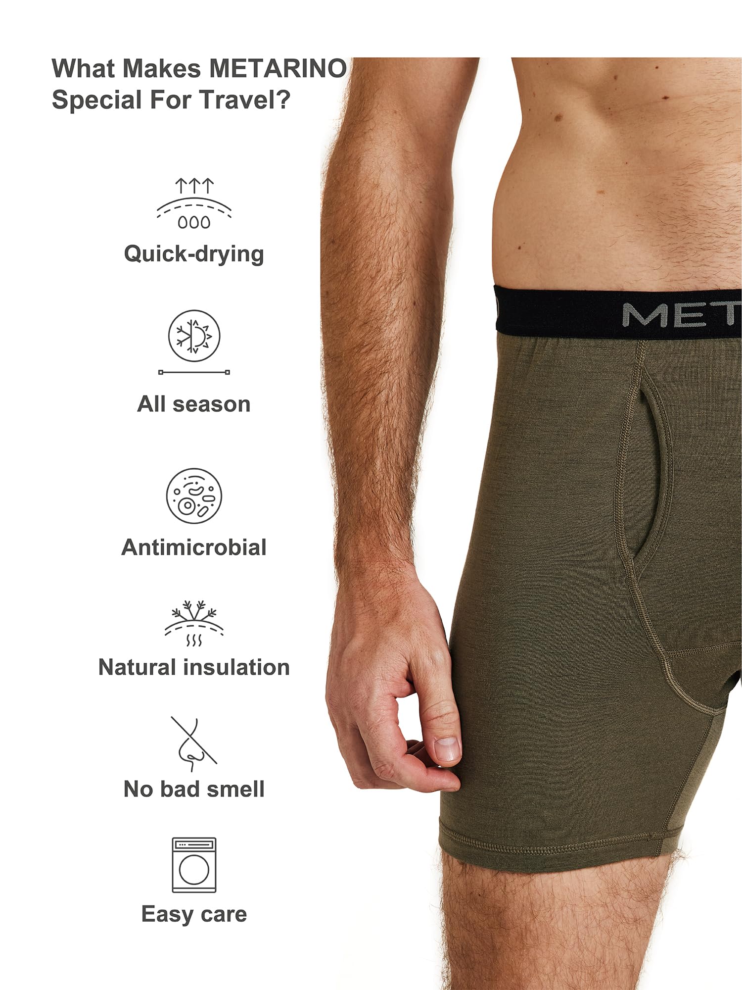 METARINO Outdoor-Ready Merinowolle Herren Unterwäsche 3er-Pack – Atmungsaktive Boxershorts zum Wandern, Skifahren & Reisen