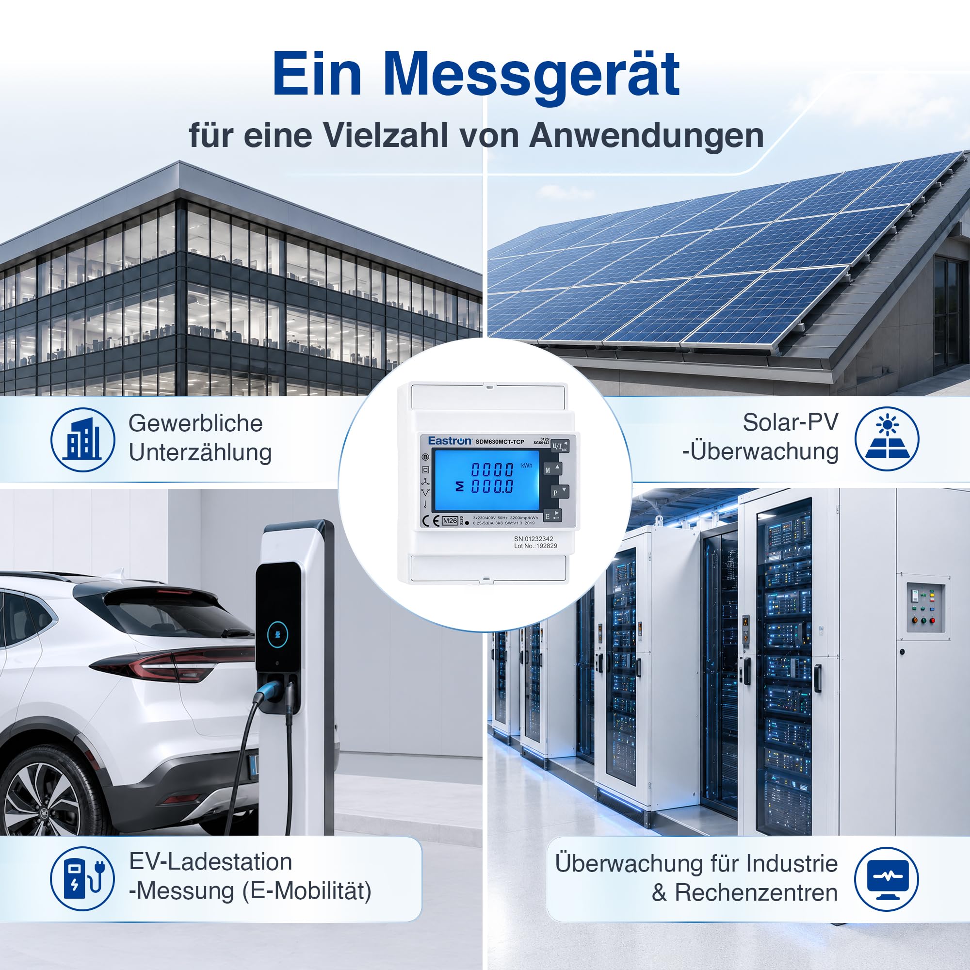 Stromzähler, 1/3 Phase Ethernet Modbus TCP – (Stromwandler erforderlich) gespeister DIN-Schienen-Smart-Meter, MID kalibriert