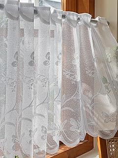 カフェカーテン 小窓用 レース 刺繍 花柄 おしゃれ のれん 45cm丈 150cm丈 北欧間仕切り 目隠し ホワイト 1枚 (幅120*丈150cm)