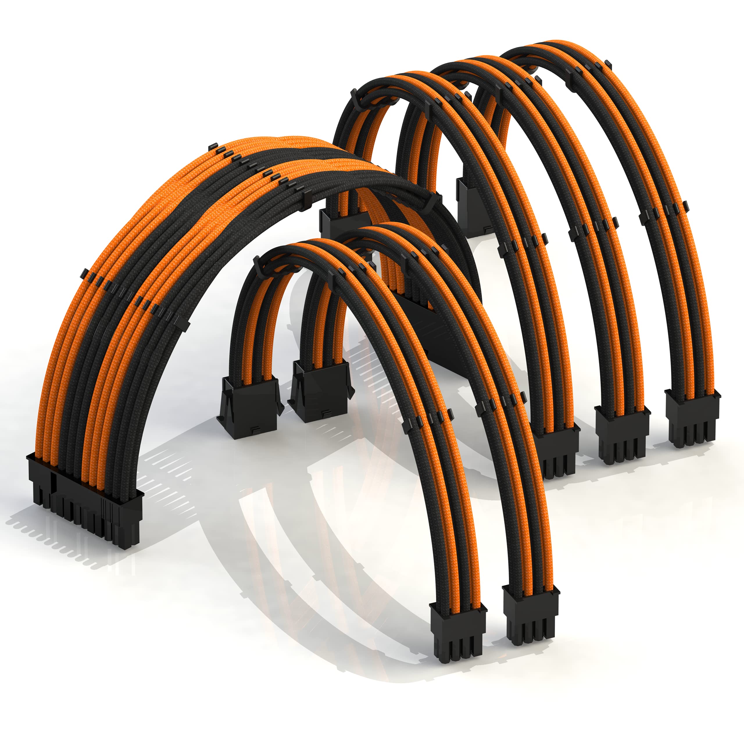 LINKUP - Super miękki i elastyczny kabel zasilacza o długości 50 cm z przedłużkami, niestandardowy mod GPU PC, pleciony, z grzebieniem, 1x 24P (20+4), 2x 8P (4+4) CPU, 3x 8P (6+2) zestaw GPU, 500 mm - pomarańczowo-czarny