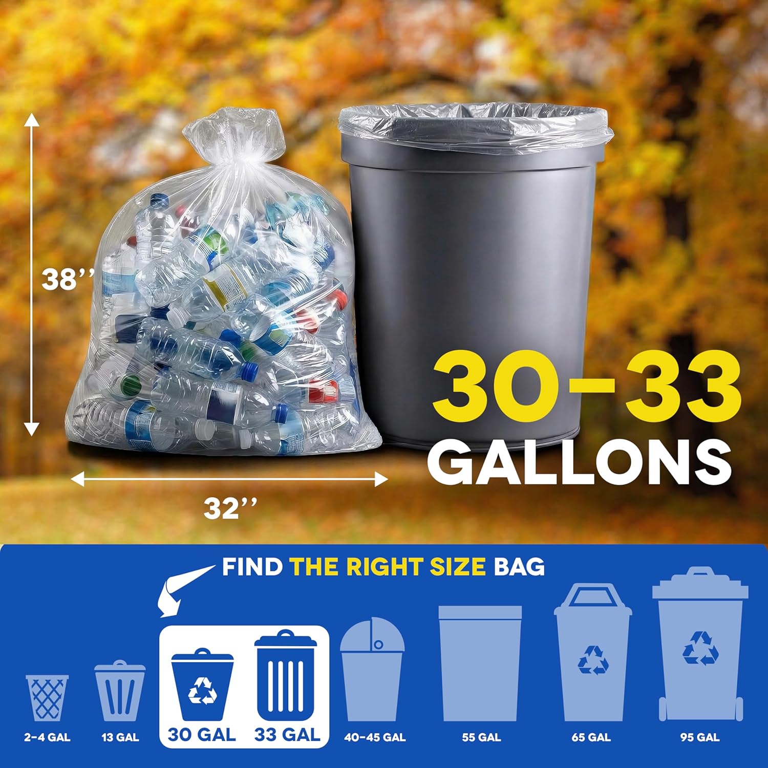 30-33 Gallon Clear Trash Bags Heavy Duty 250 Count, Tear-Resistant Leak-Proof, Unscented Bulk Pack Garbage Bags, Trash Can Liners for Home Office & Commercial Use, Industrial Strength Made in USA
