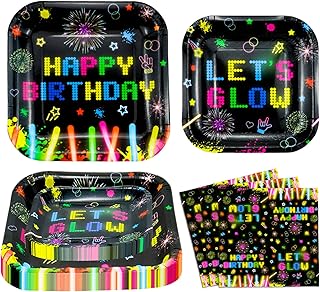 120 Pack Neon Glow Party Supplies Glow Tableware Set Glow Party Plates Glow in The Dark Birthday Plates, Napkins and Forks Blacklight Party Decoration Neon Glow Birthday Party Decorations Serves 40