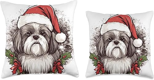 Miniatura 3 de Shih Tzu - Almohada con gorro de Navidad de Papá Noel, 18 x 18 pulgadas, multicolor