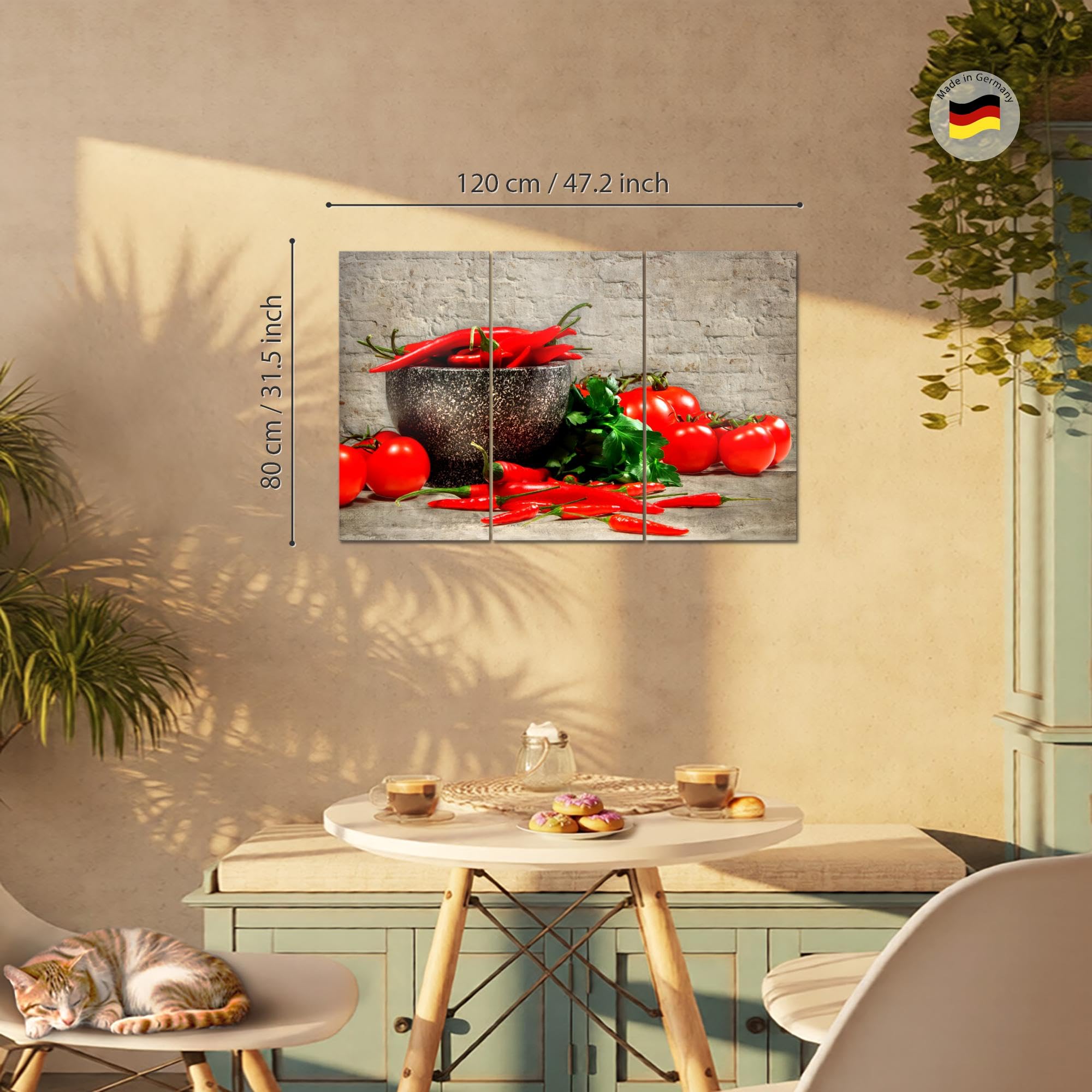 Runa Art Cucina Verdure Quadri Soggiorno Grande Marrone Rosso Legno 120 x 80 cm 3 Pezzi Decorazione Murale 005831a