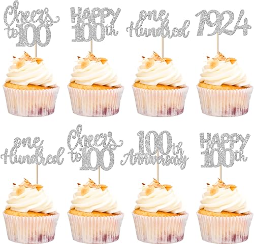 Miniatura 1 de Rsstarxi Paquete de 30 adornos para cupcakes de 100 aniversario desde 1924, saludos a 100 fabulosos palillos de cupcakes para decoración de