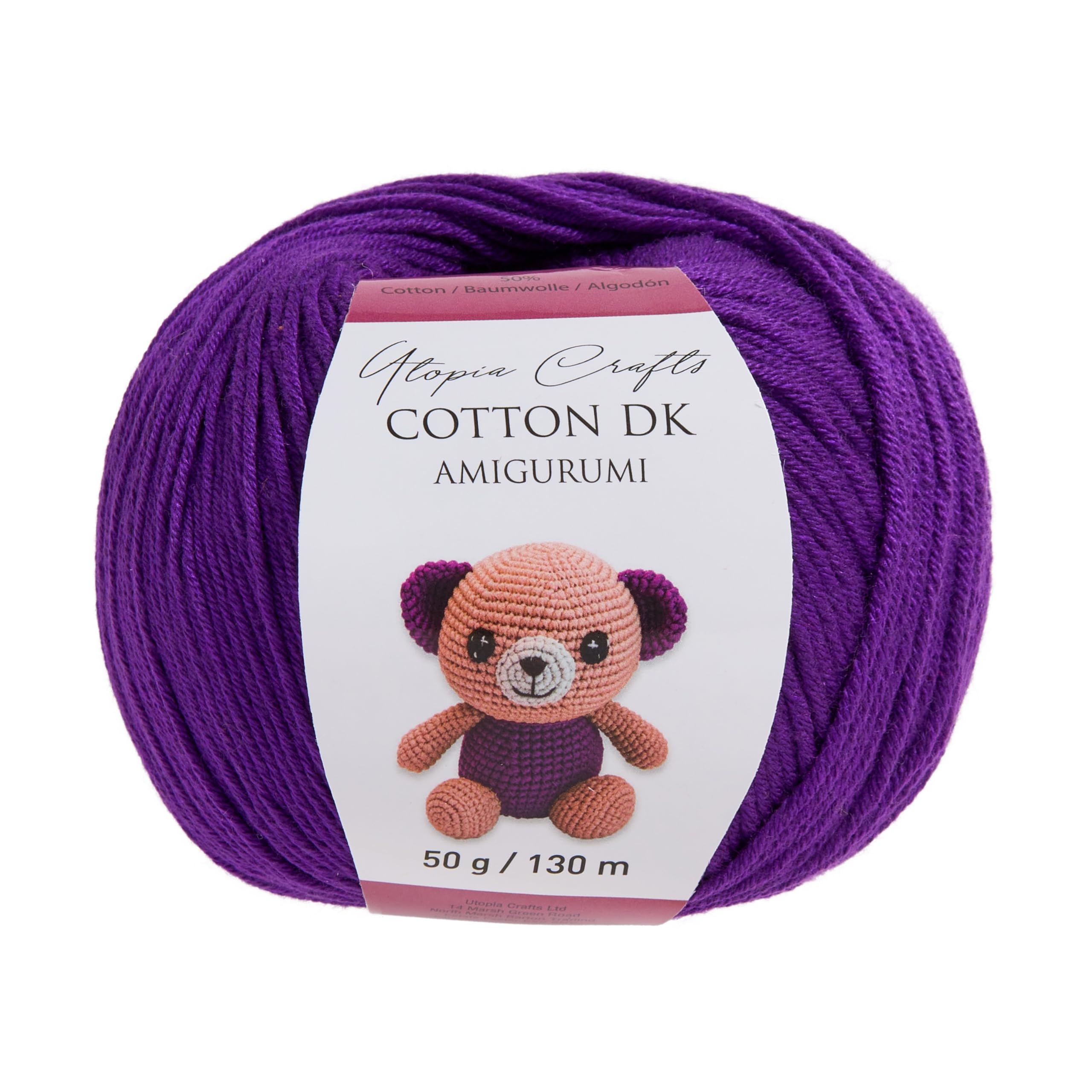 Utopia Crafts Amigurumi Cotton DK Yarn for Crochet and Knitting 50% Cotton, 50% Acrylic Blended, 50g (Purple)