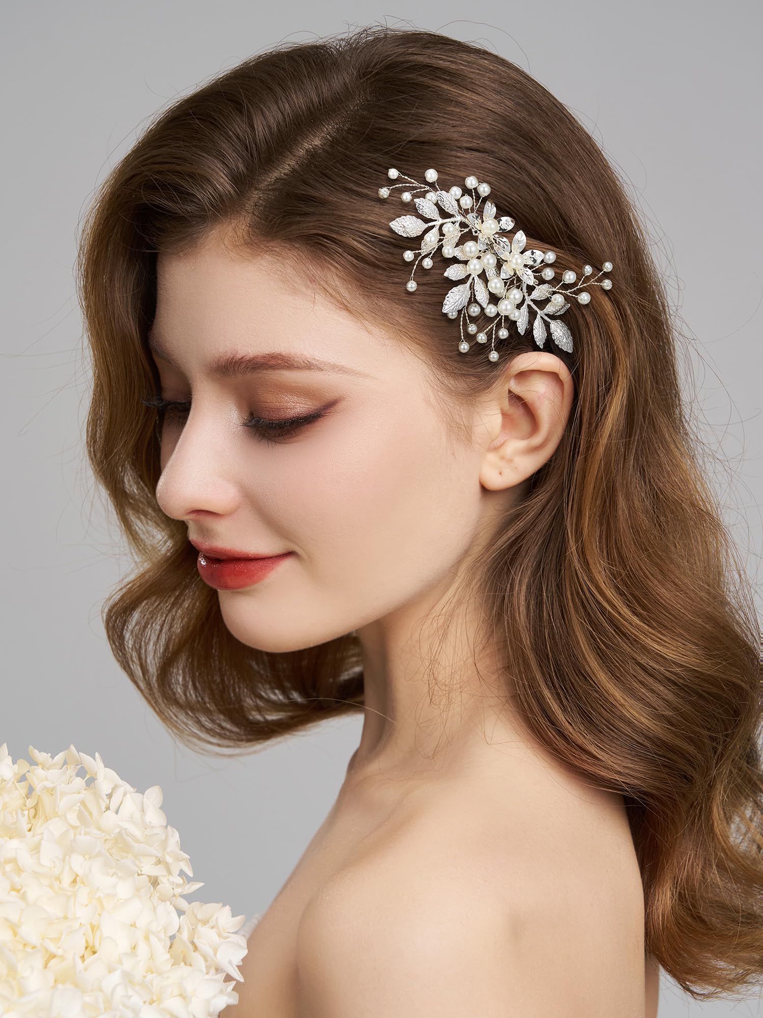 Amazon.com : SWEETV Bridal Hair Comb Bendable Pearl Crystal  display picture 2