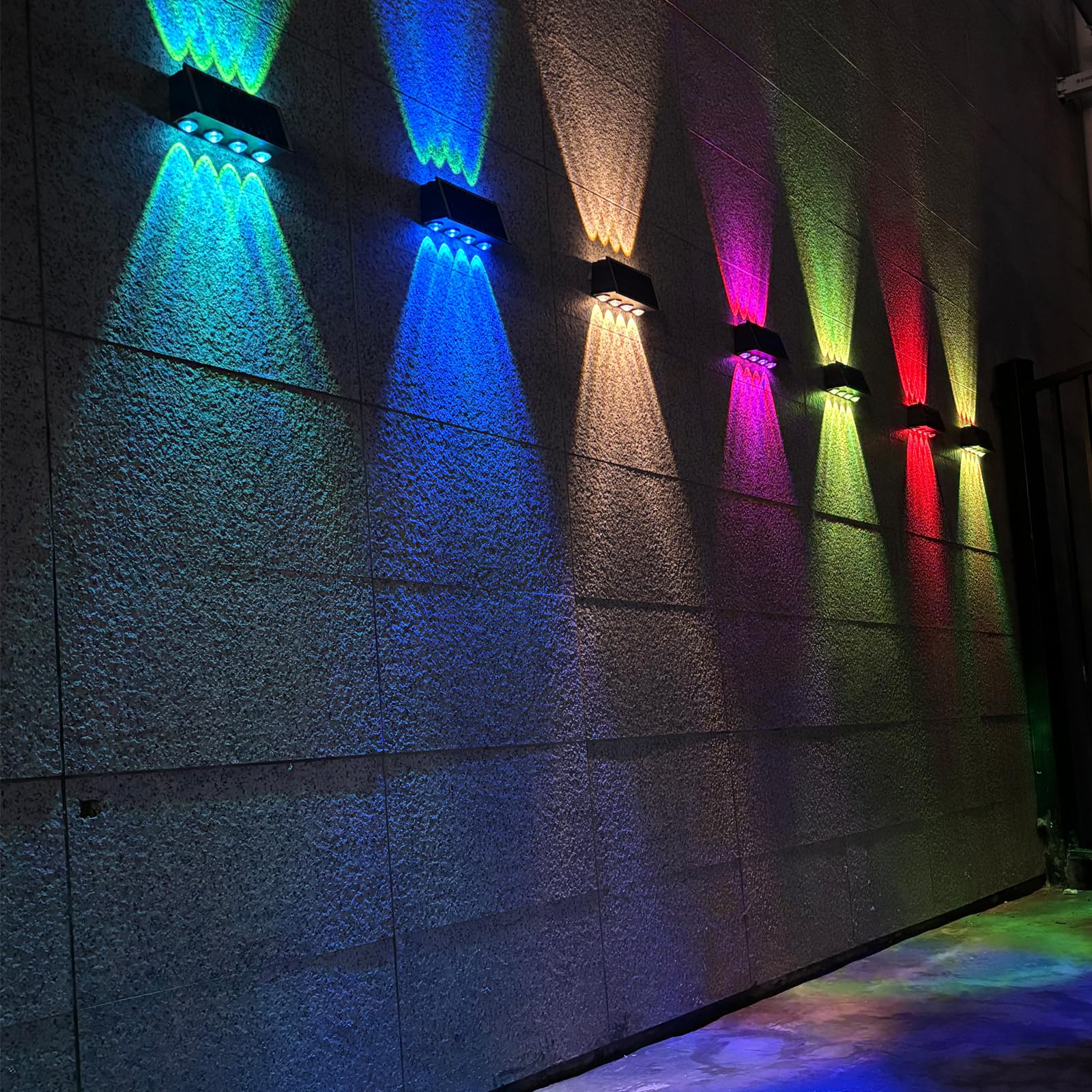 RGB-Solarleuchten für den Außenbereich, nach oben und unten, farbige Wandleuchte (statisch, dynamisch), wasserdicht, IP65, 8 Lampenperlen [oben 4 + unten 4], wechselnde Beleuchtung für Hof