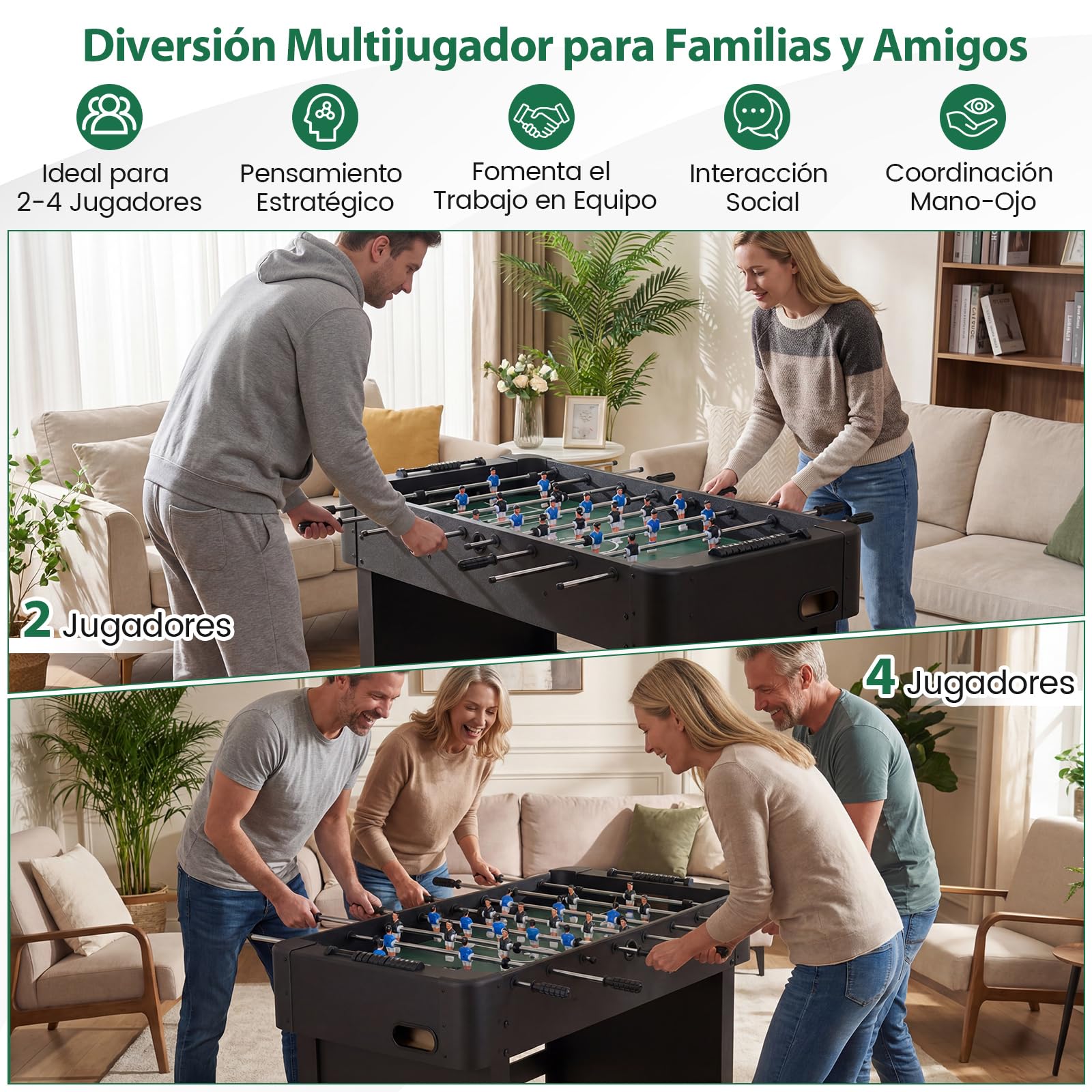 COSTWAY Mesa de Futbolín, Mesa de Juego de Fútbol con Patas, 22 Jugadores, 2 Pelotas y Marcadores Deslizantes, Set de Fútbol Arcade para Niños y Adultos, Salas de Juegos