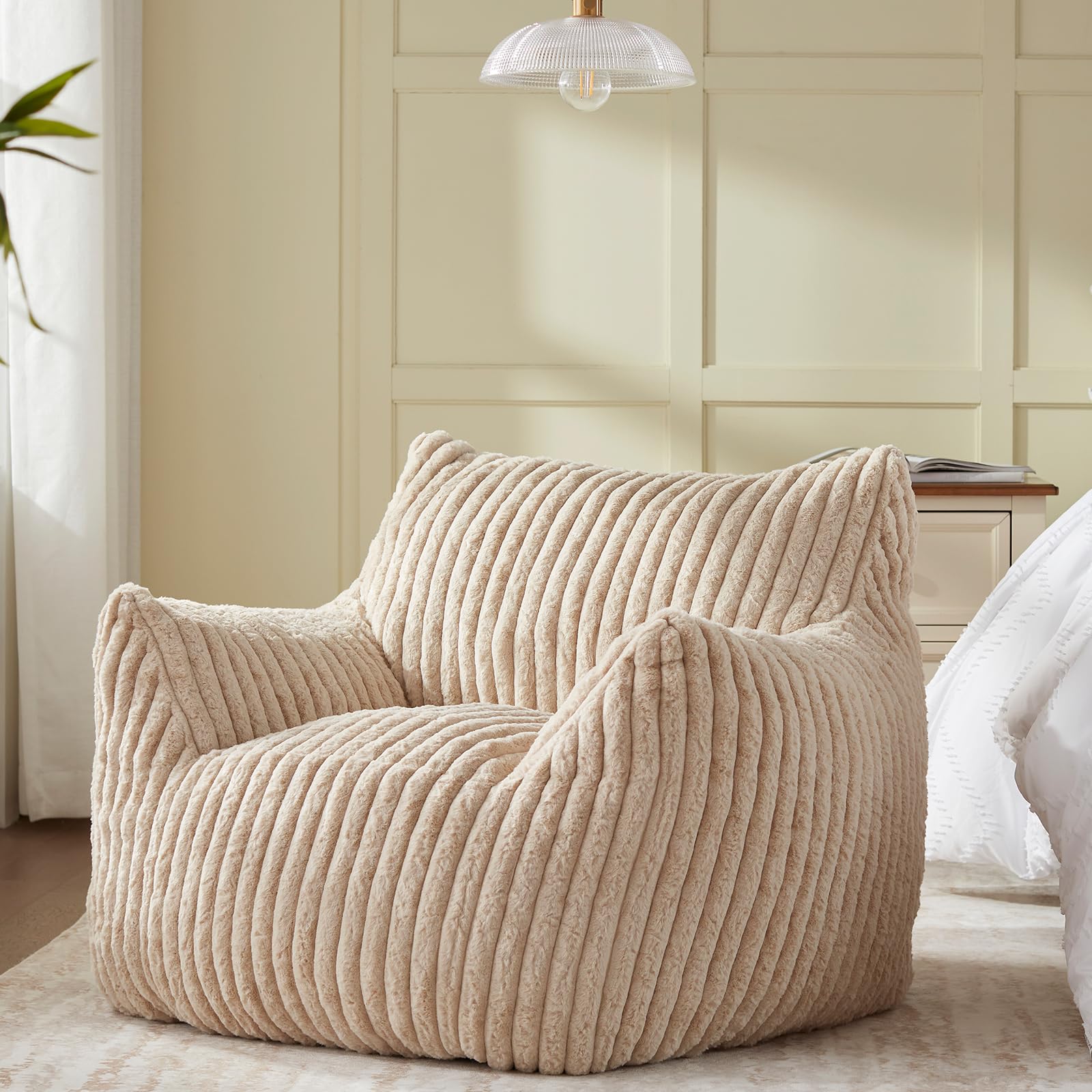 Giant Bean Bag Chairs for Adults Teens, Large Bean Bag Sofa Chairs with Filling Comfy Fuzzy BeanBag Chair with Armrests for Bedroom Living Room ReadingOEKO-TEX STANDARD 100