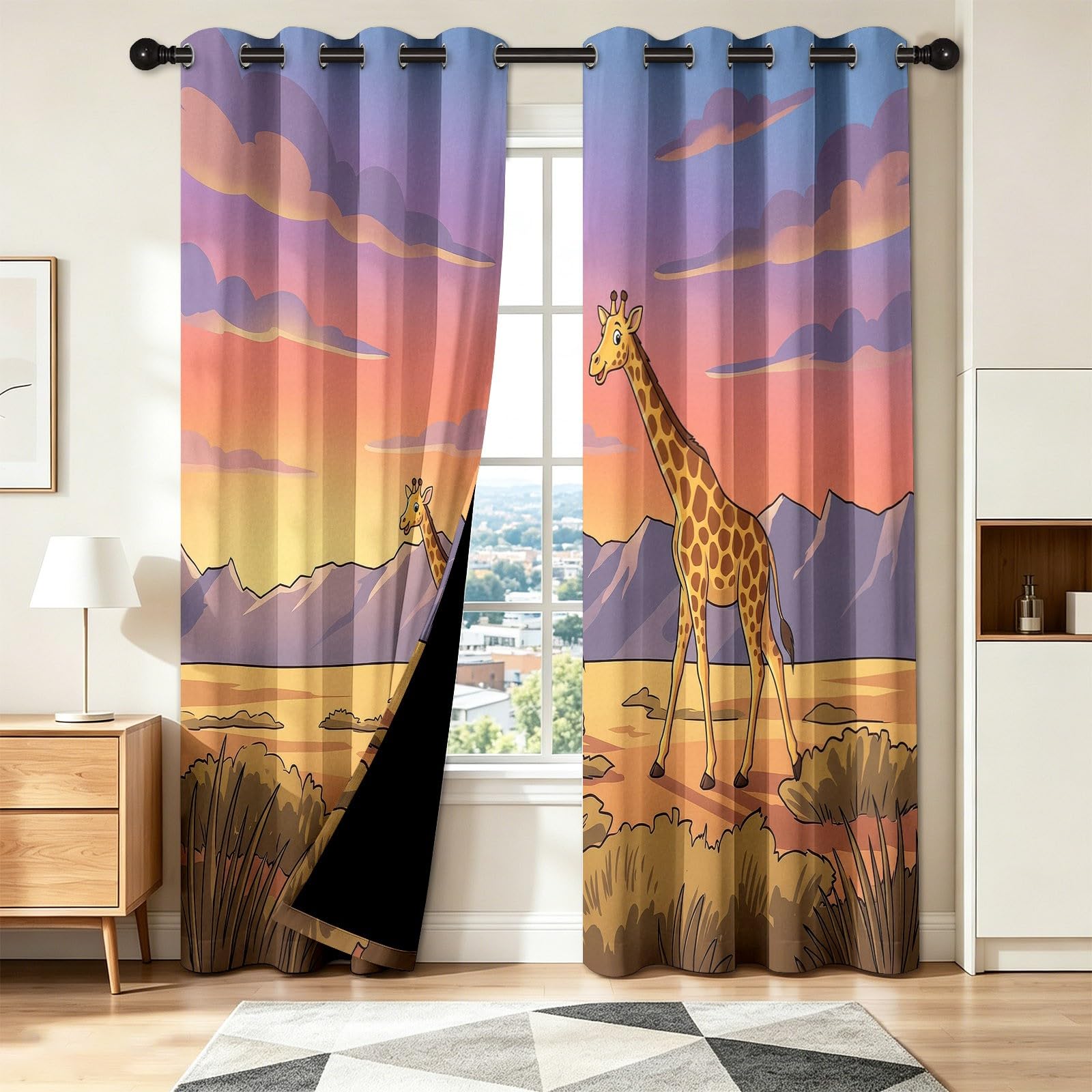 Cortinas de dibujos animados con diseño de sabana y jirafa, cortinas para niños y niñas, cortinas opacas tropicales con ojal, plisado con lápiz, tratamiento de ventanas para habitación infantil