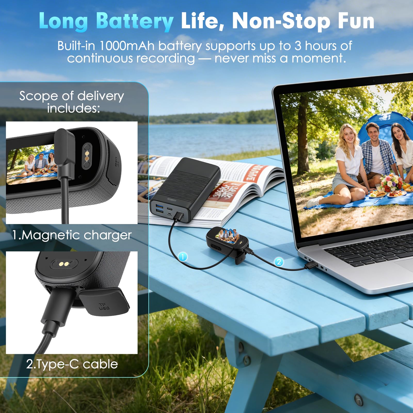 Action Cam a 360° con touch screen e batteria di 8 ore, impermeabile fino a 30 m con alloggiamento, fotocamera POV grandangolare 120° con 10+ accessori per ciclismo, viaggi, sport, inclusa scheda TF