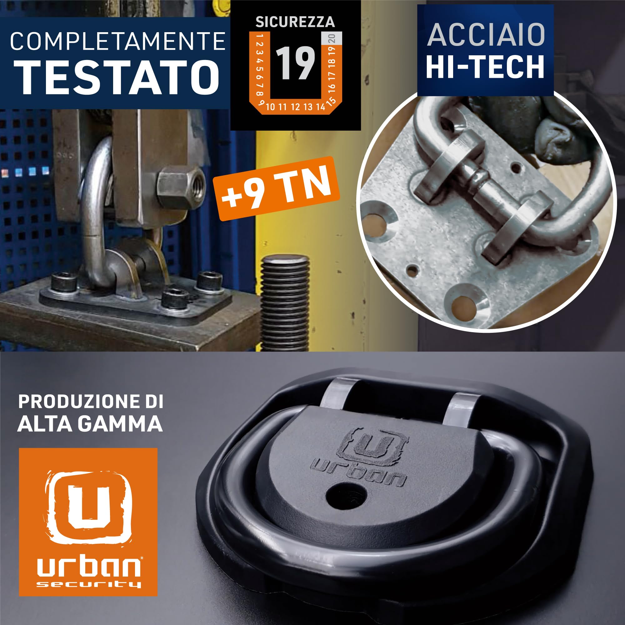 URBAN UR56 Ancoraggio Sicurezza Pavimento/Parete, Anello Più Spesso ø16 Inclinabile Acciaio Resistente, Viti Fissaggio, Tappi Espansione, Antifurto Garage Moto Parcheggio, Bicicletta Blocco Ancora