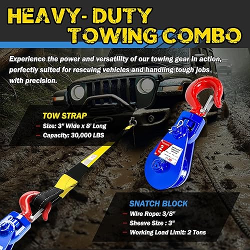 Miniatura 8 de Bloque de arranque de 2 toneladas con gancho, polea de 3 pulgadas, bloque de cuerda de alambre de 38 pulgadas, polea de arrebatamiento de 4400