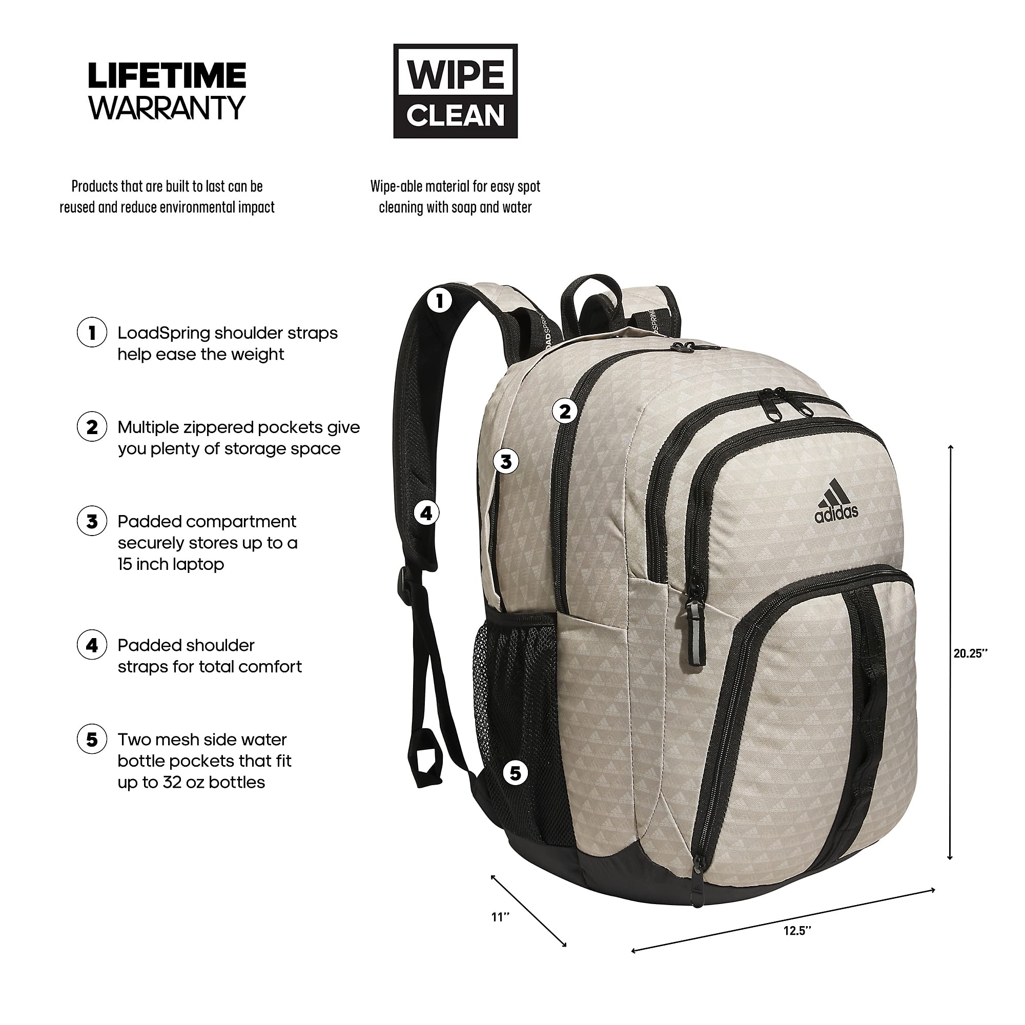 adidas Prime 6 Backpack, BOS Mini Monogram Wonder Beige/Black, One Size