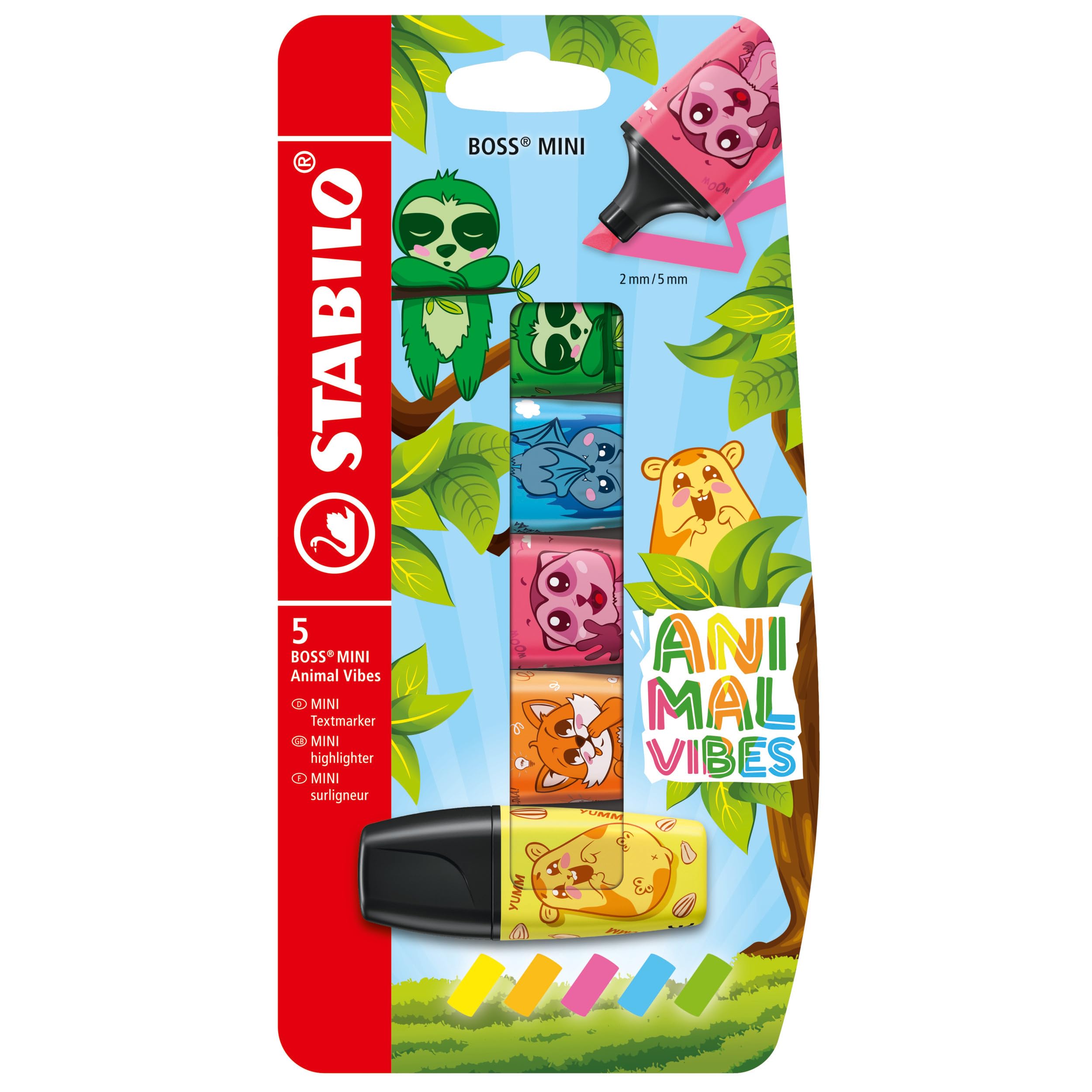 STABILO BOSS MINI Animal Vibes - Highlighter - Pack of 5 - Assorted Colours