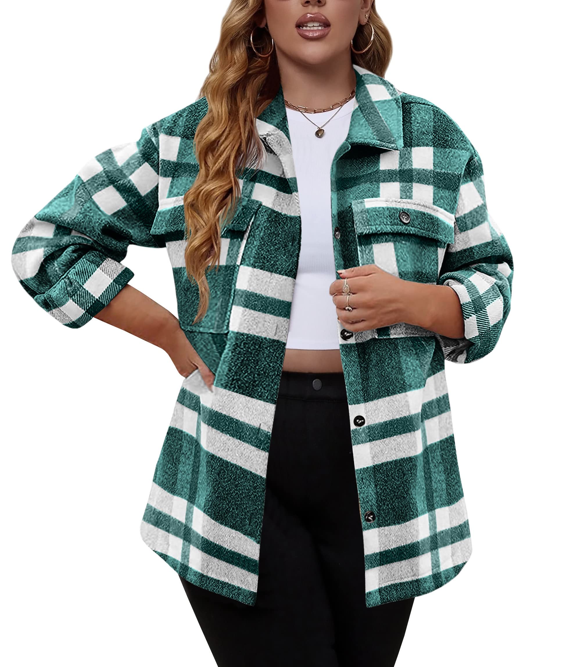 Women’s Plus Size Flannel Jacket – Autumn Short Fashion Top